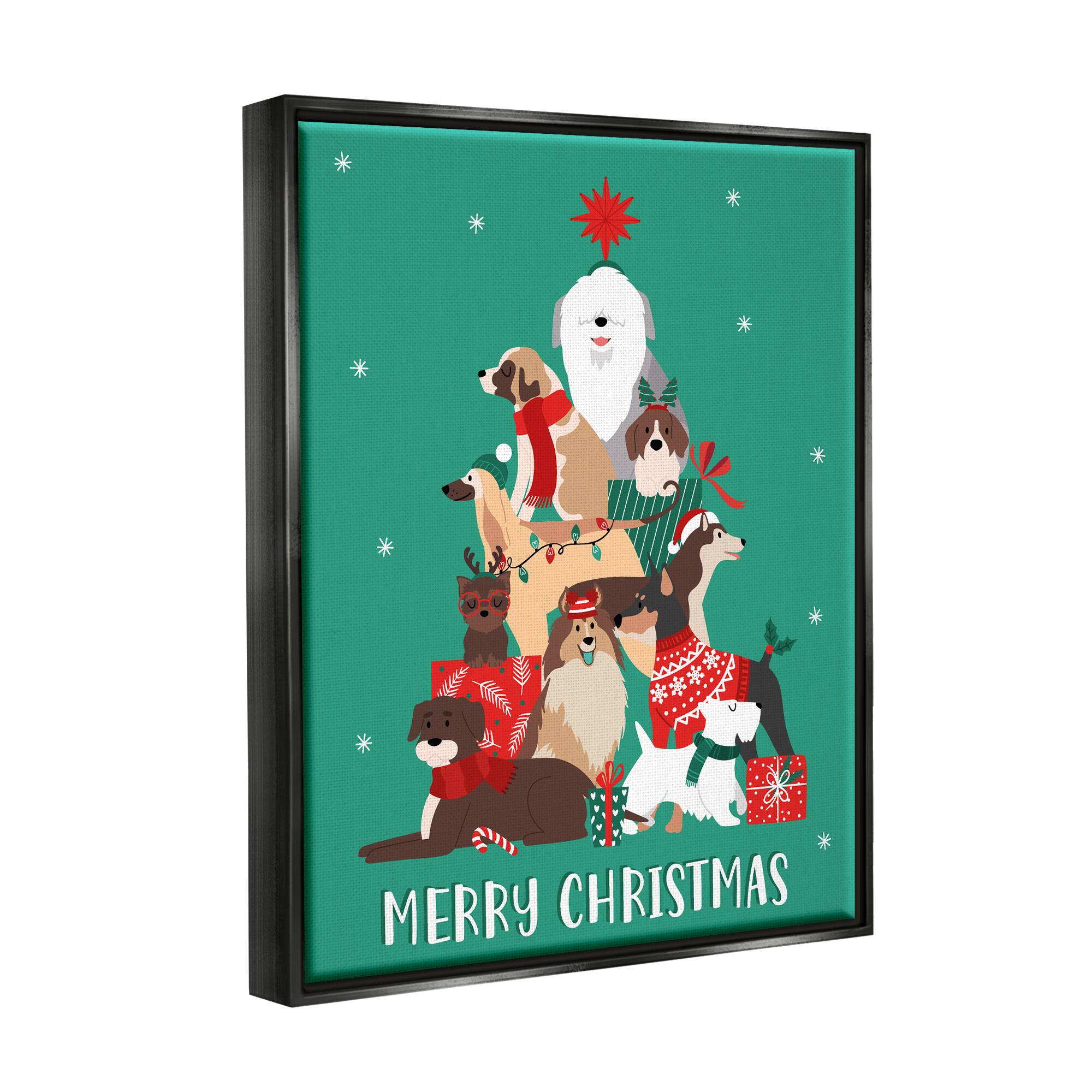 Stupell Industries Merry Christmas Happy Dog Gifts Framed Floater Canvas Wall Art