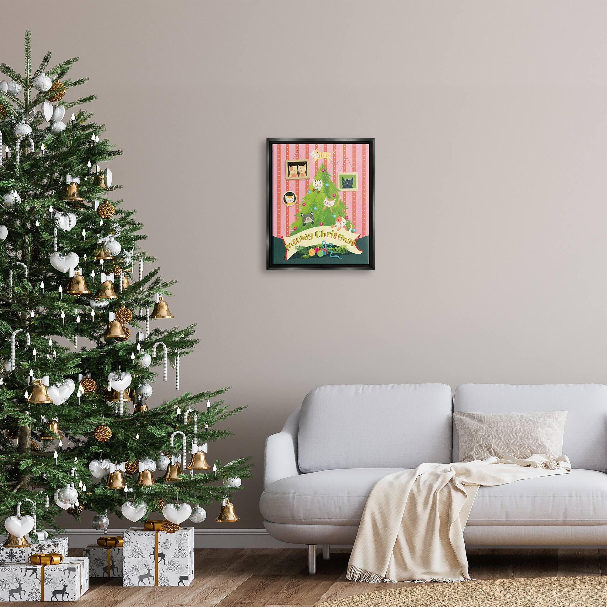 Stupell Industries Meowy Christmas Cat Tree Framed Floater Canvas Wall Art