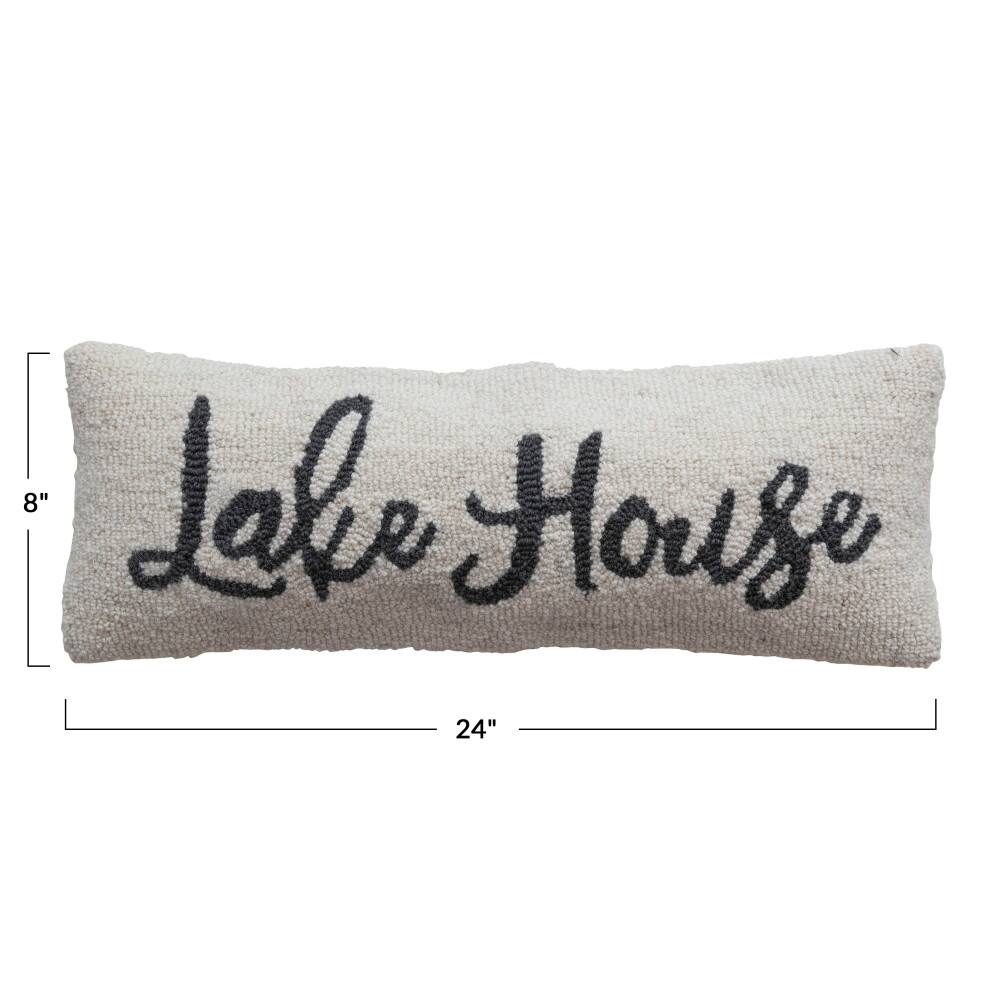 Hello Honey® Cream & Navy Embroidered Lake House Wool & Cotton Lumbar Pillow
