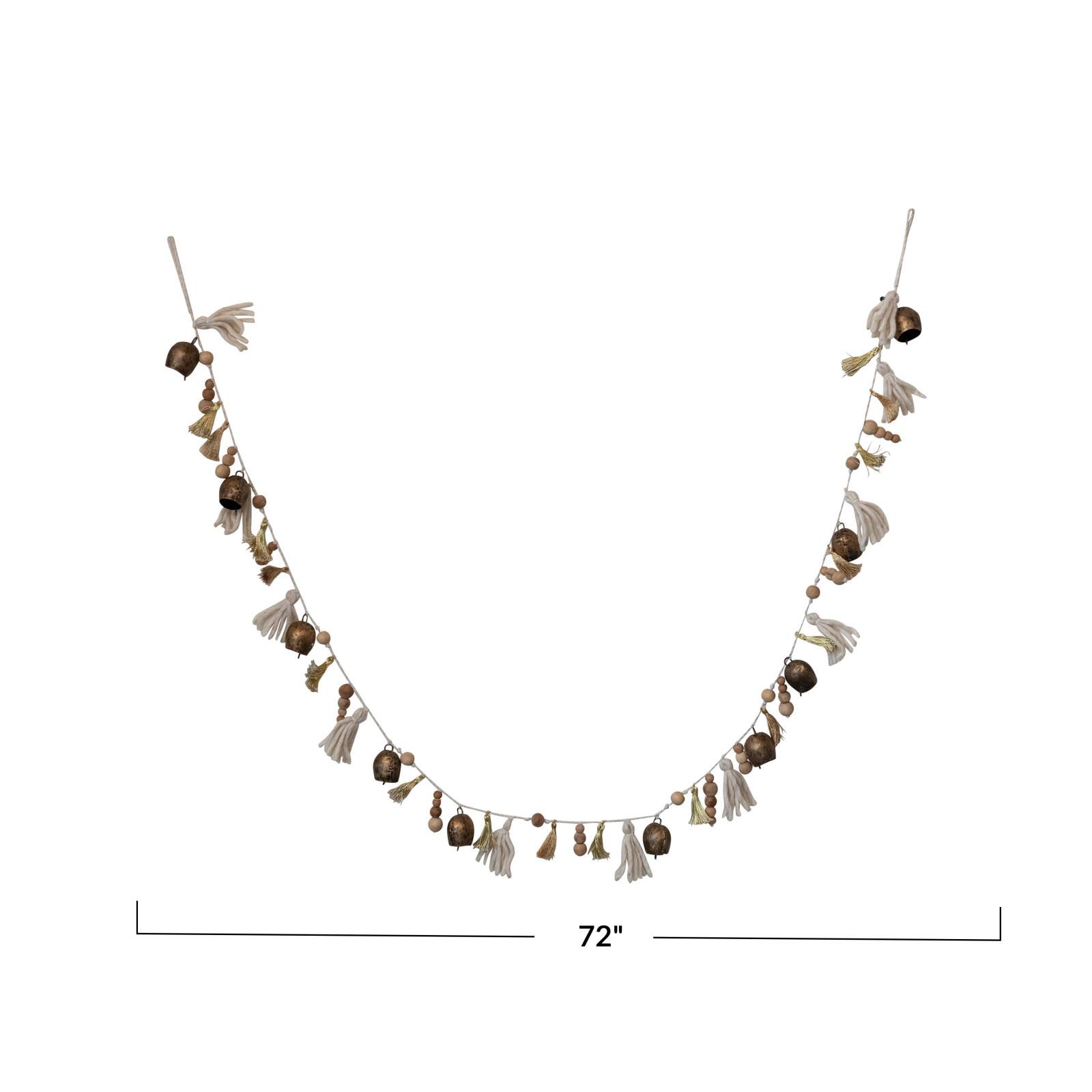 Hello Honey® 6ft. Natural & Antique Brass Handmade Bells, Beads & Tassels Garland