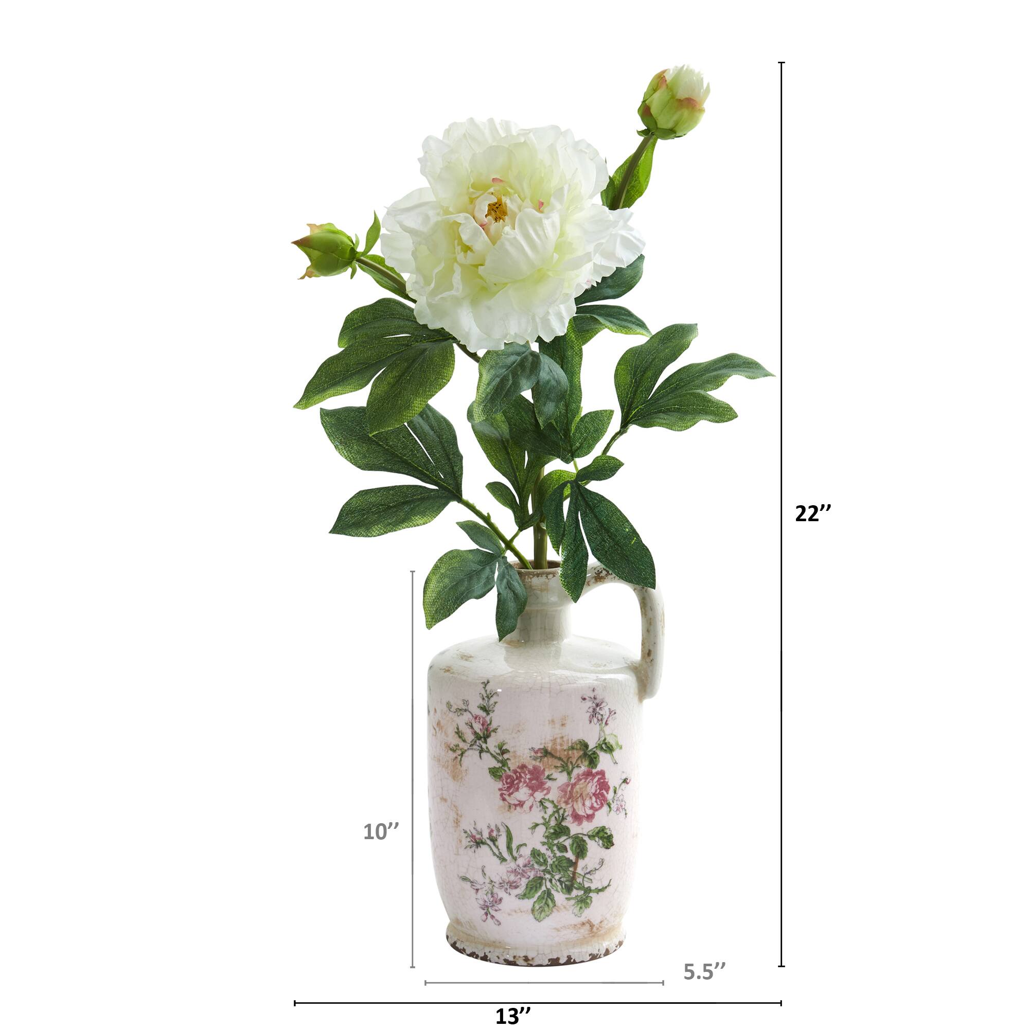 22" Peony Artificial Arrangement in Floral Pitcher