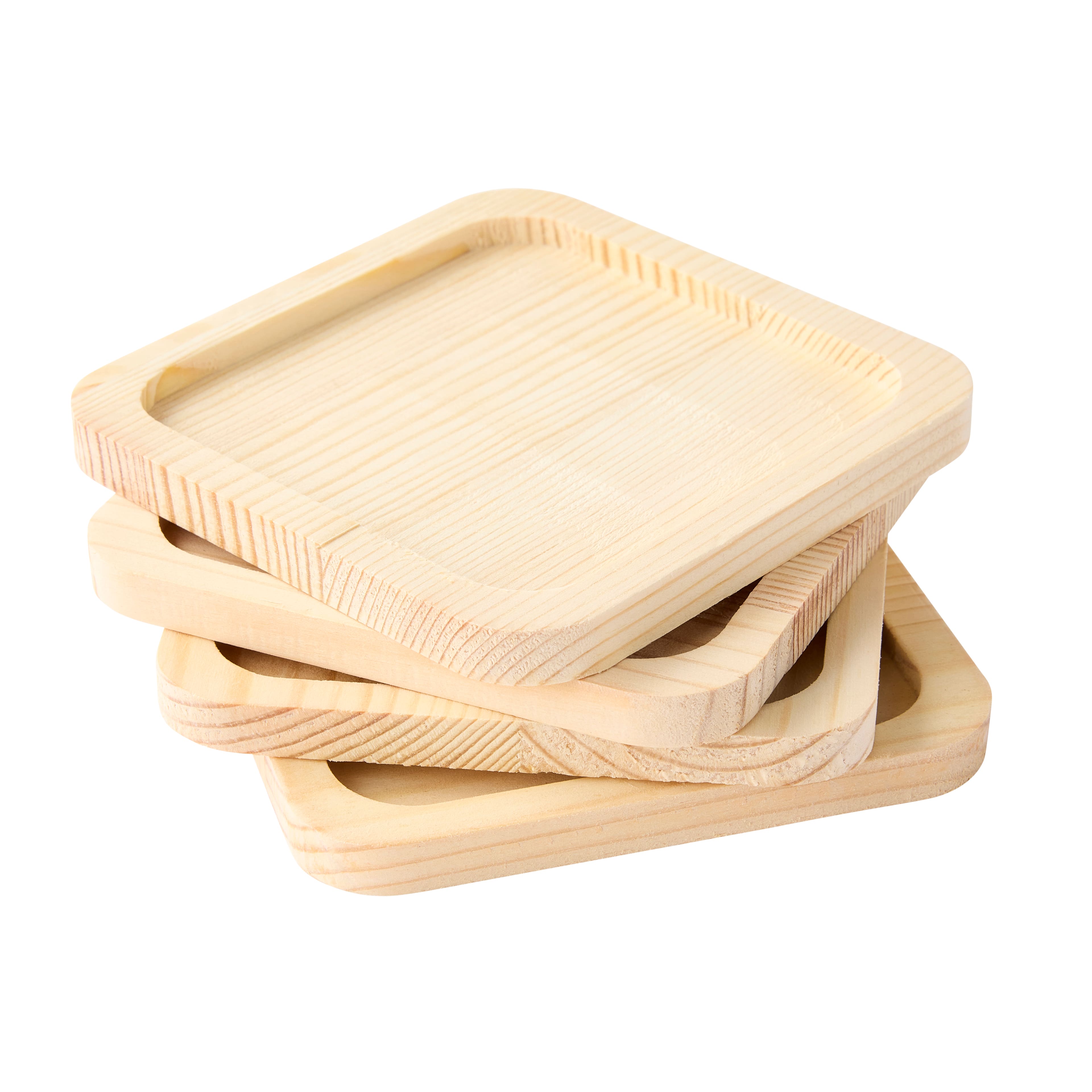 Square Welled Pinewood Coasters, 4ct. by Make Market&#xAE;