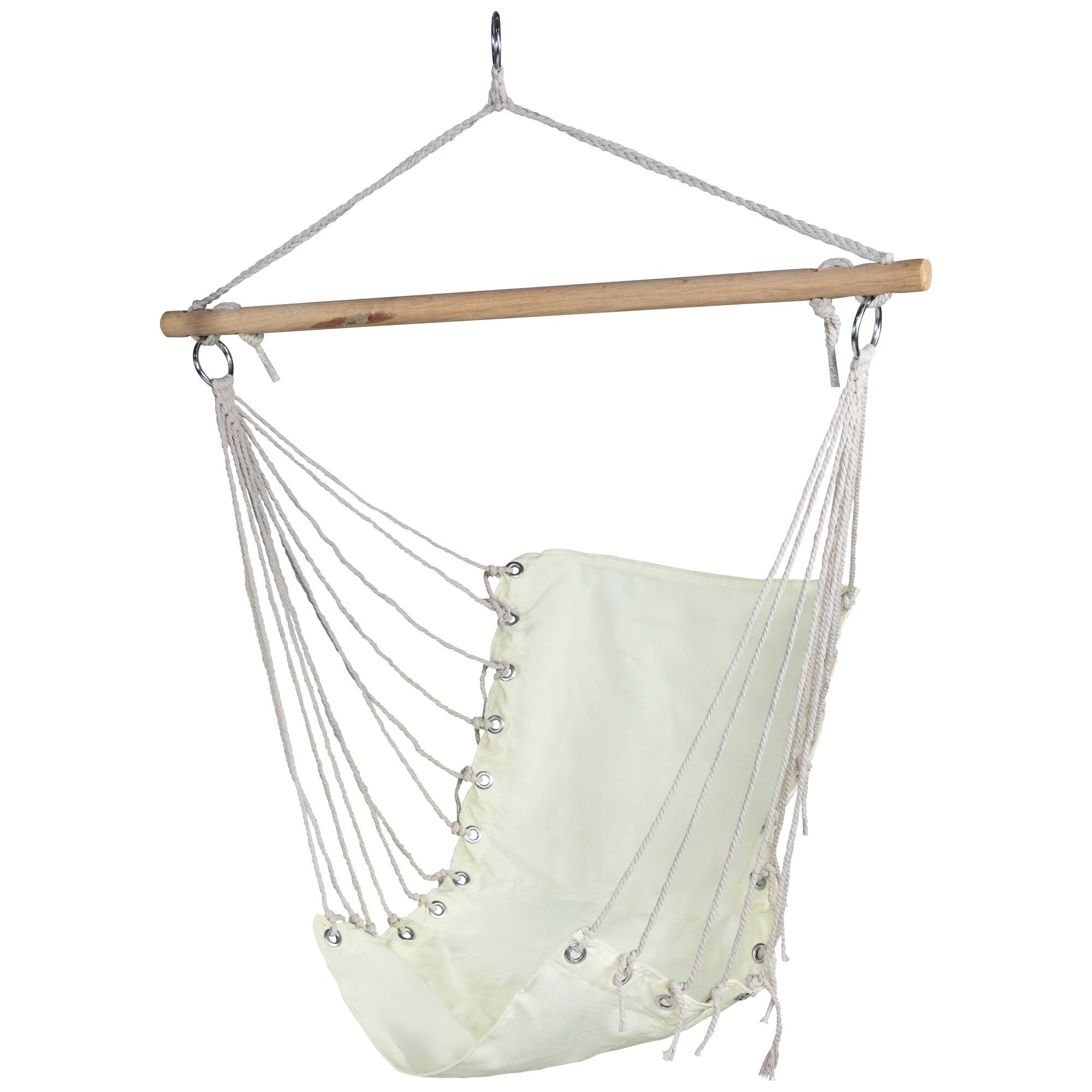 37.25" x 33" Cream Hammock Chair with Wooden Bar