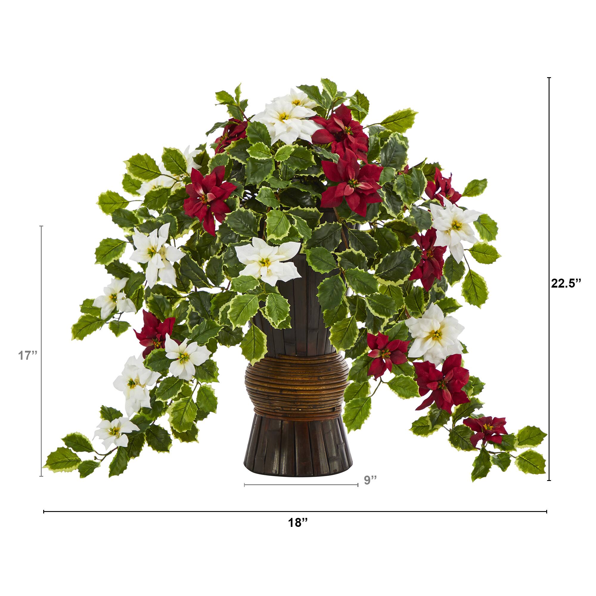 22.5&#x201D; Poinsettia &#x26; Holly Artificial Plant in Decorative Planter
