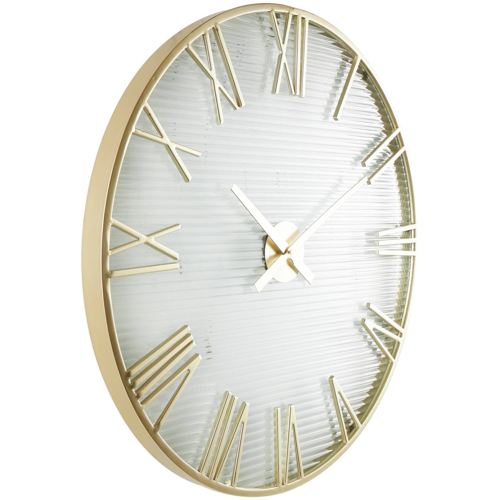 28&#x22; Gold Metal Wall Clock with Clear Glass Face