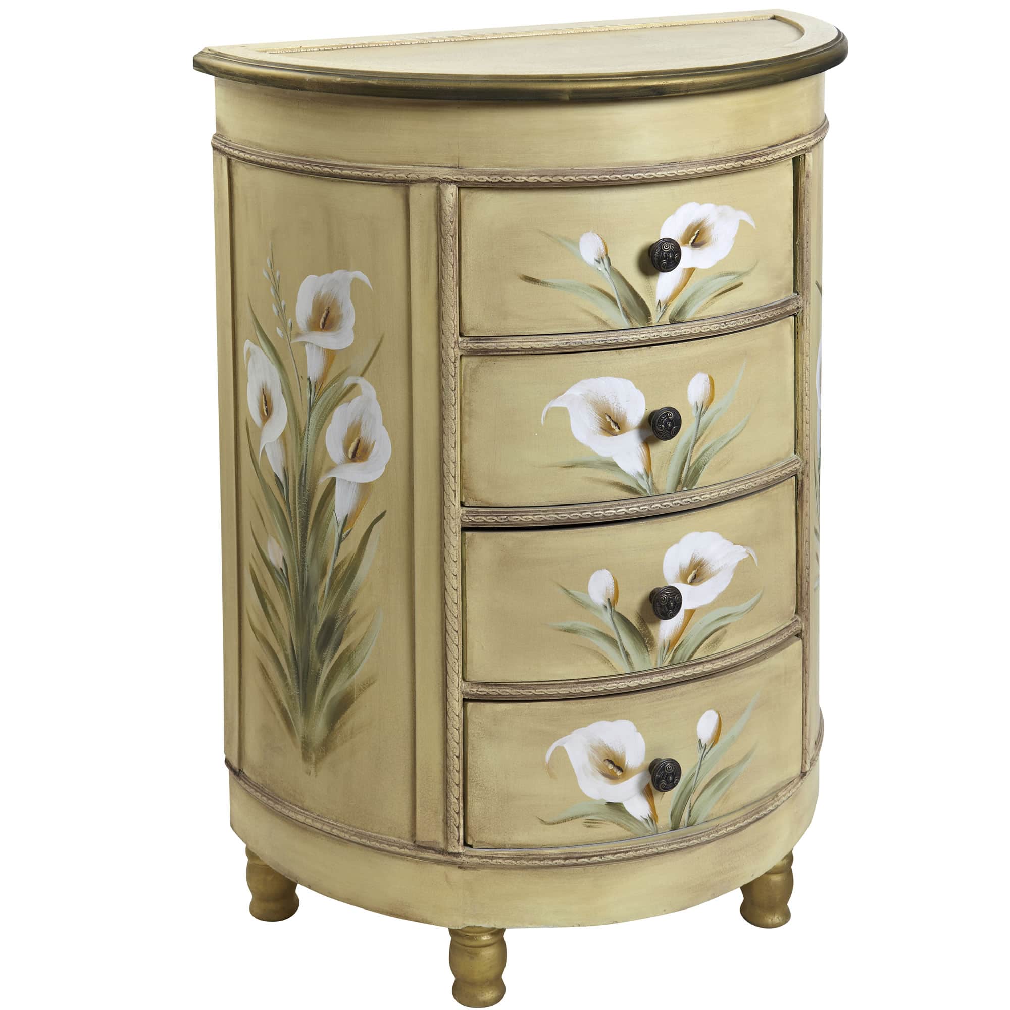 4-Drawer Antique Accessory Table with Calla Lily Floral Art