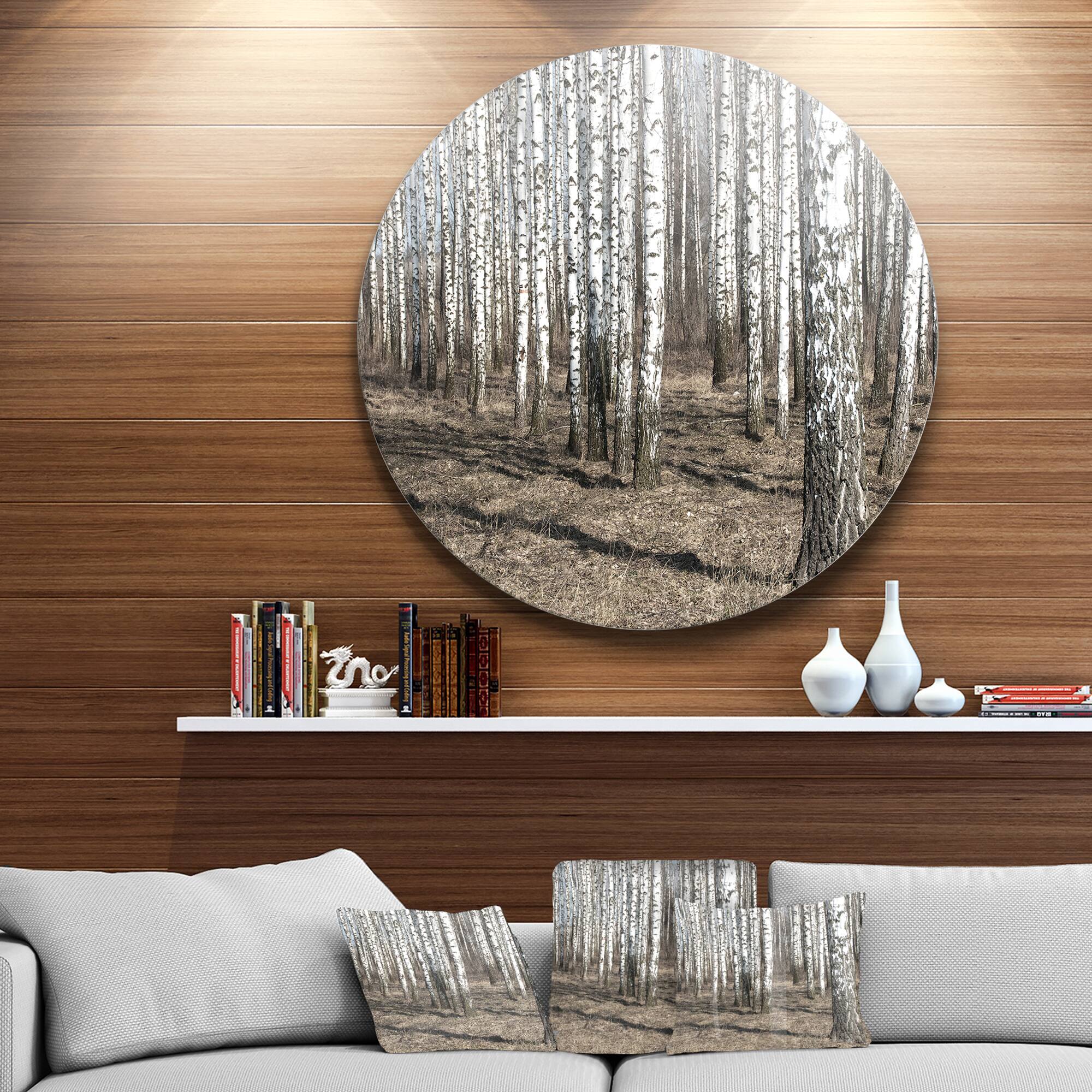 Designart - Beautiful Dense Birch Forest View' Disc Forest Large Metal Circle Wall Art