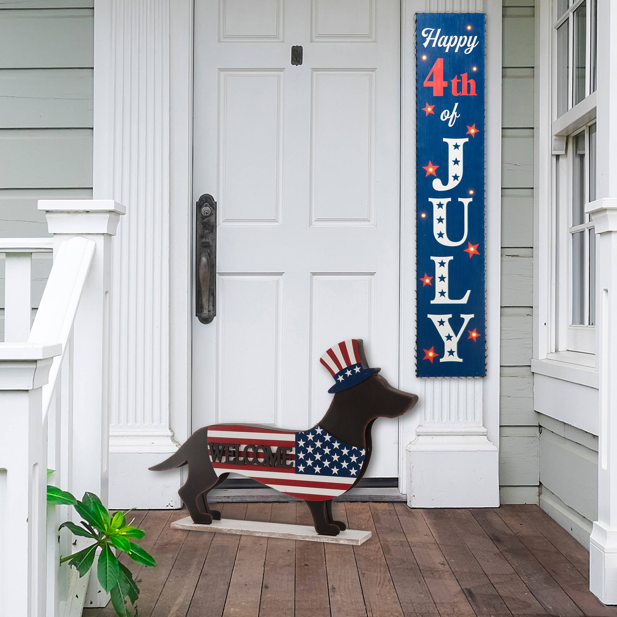 Glitzhome&#xAE; 24.5&#x22; Patriotic Double-Sided HOME/WELCOME Dachshund D&#xE9;cor