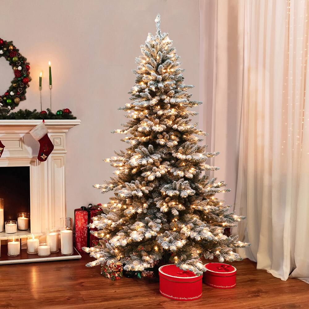 7.5ft. Pre-Lit Flocked Princess Pine Artificial Christmas Tree, Clear Lights