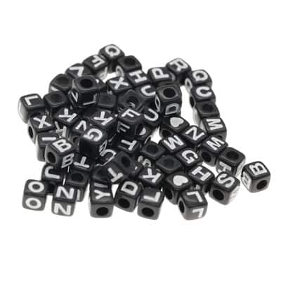 Alphabet Beads, Cube Opaque, 7mm, 25-pc, Black, Letter E
