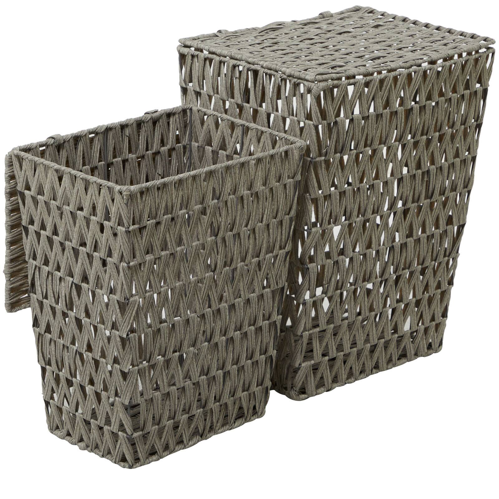 Gray Metal Storage Basket with Matching Lids Set of 2 22&#x22;, 19&#x22;