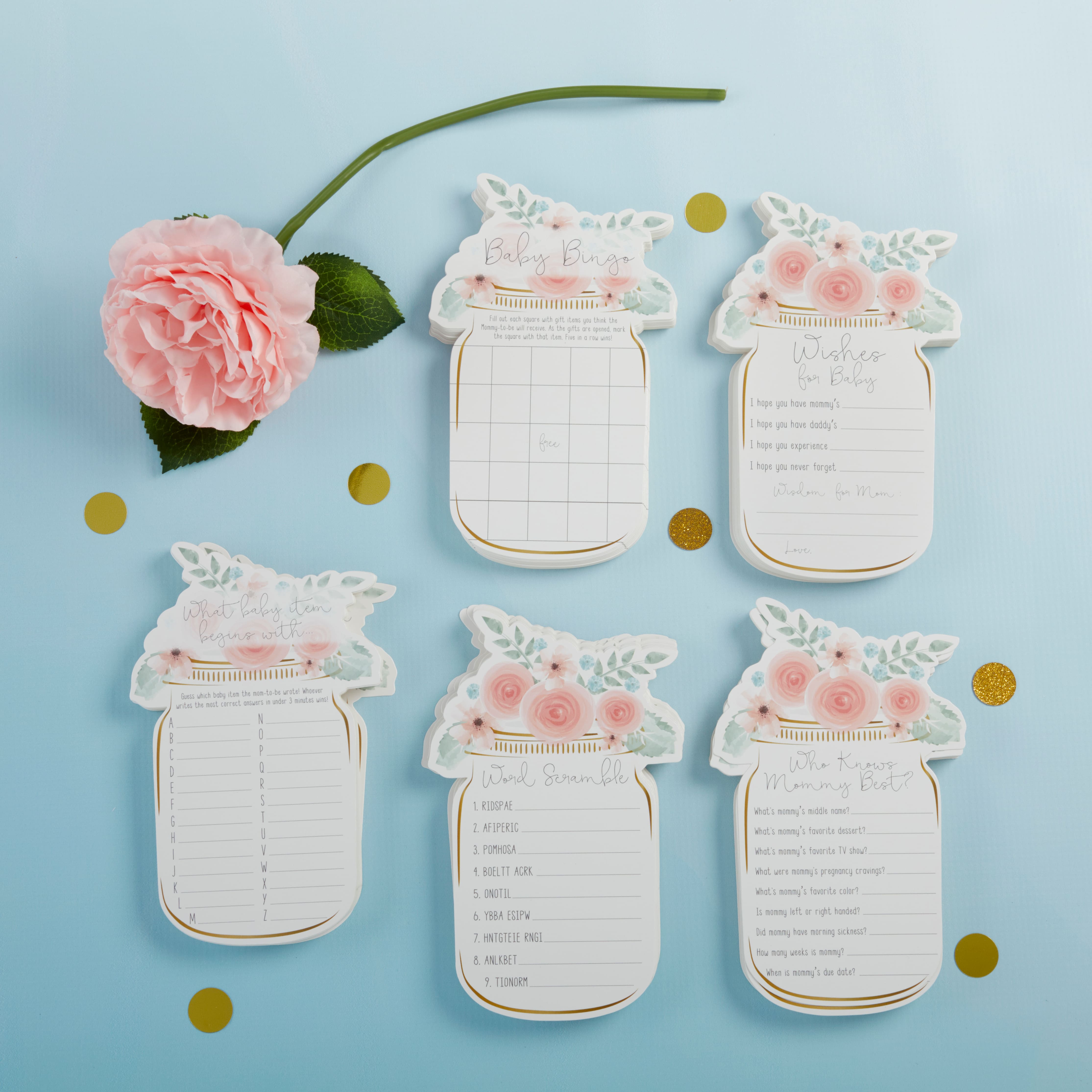 Kate Aspen&#xAE; Floral Mason Jar Baby Shower 5-Game Card Set