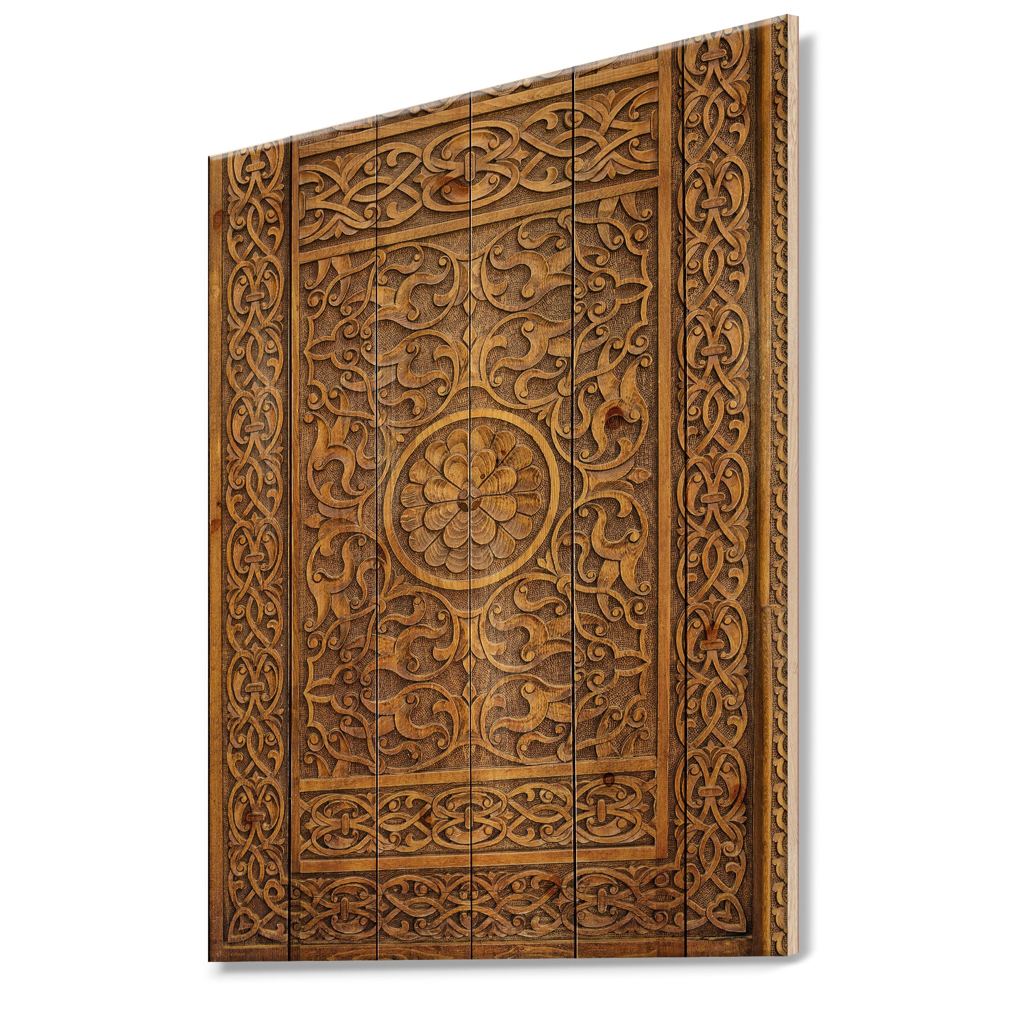 Designart - Old Carved Wooden Door - Vintage Print on Natural Pine Wood