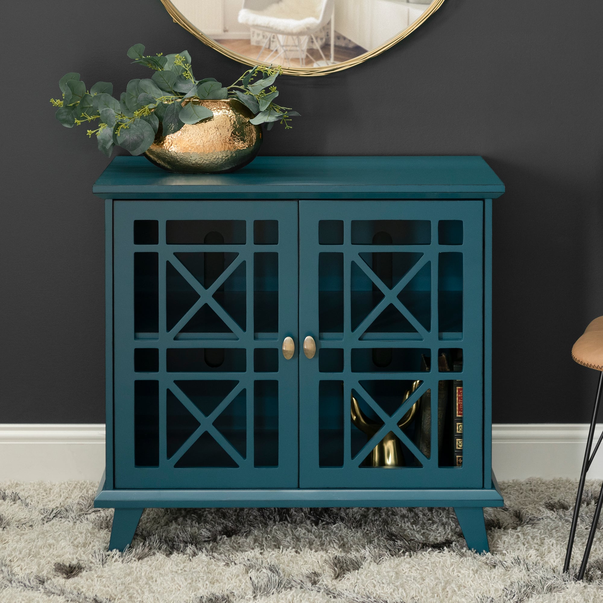 Walker Edison 32" Blue Fretwork Accent Storage Cabinet