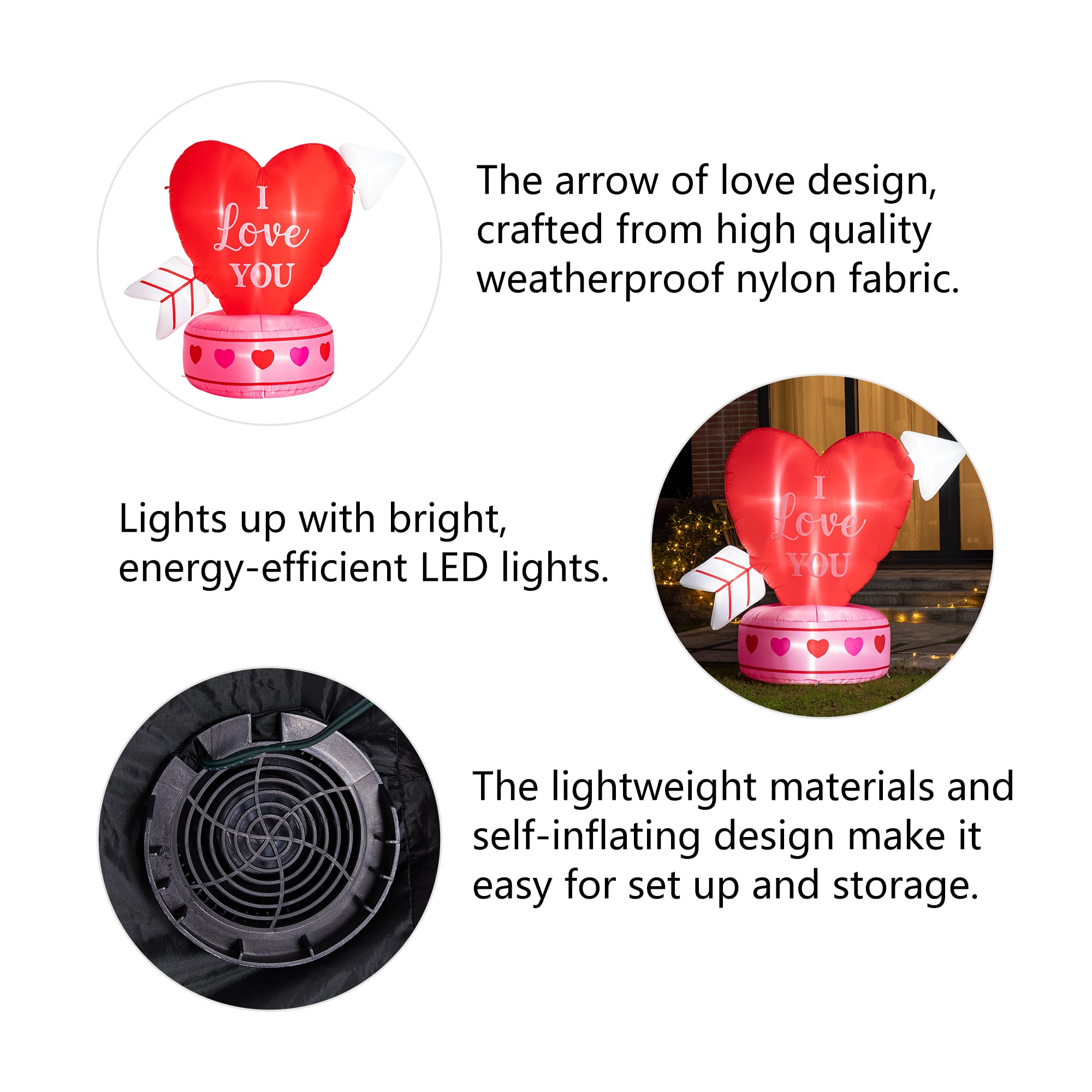 Glitzhome&#xAE; 5ft. Lighted Valentine&#x27;s Inflatable Heart D&#xE9;cor