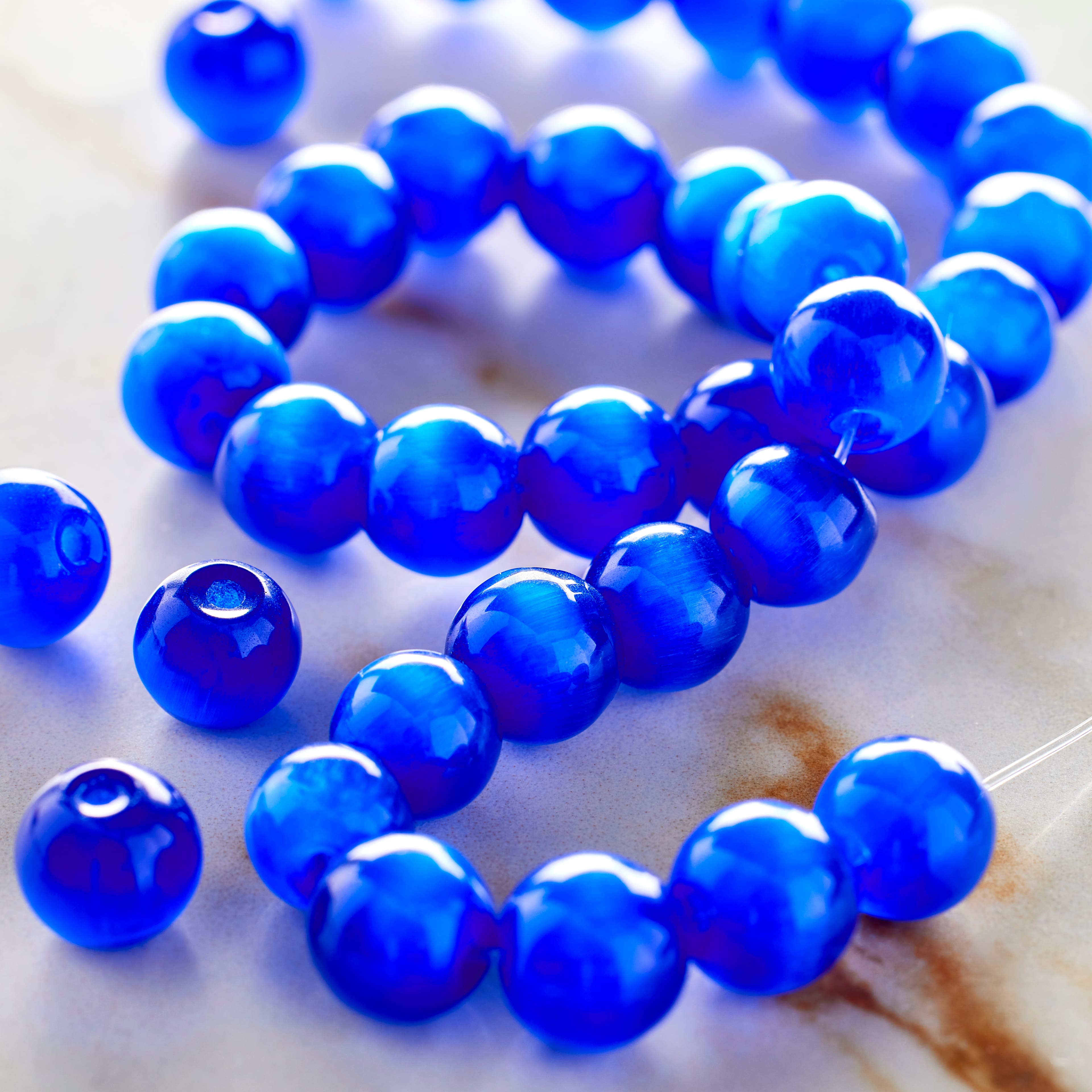 Cobalt Blue Cat's Eye Glass Round Beads, 8mm by Bead Landing™