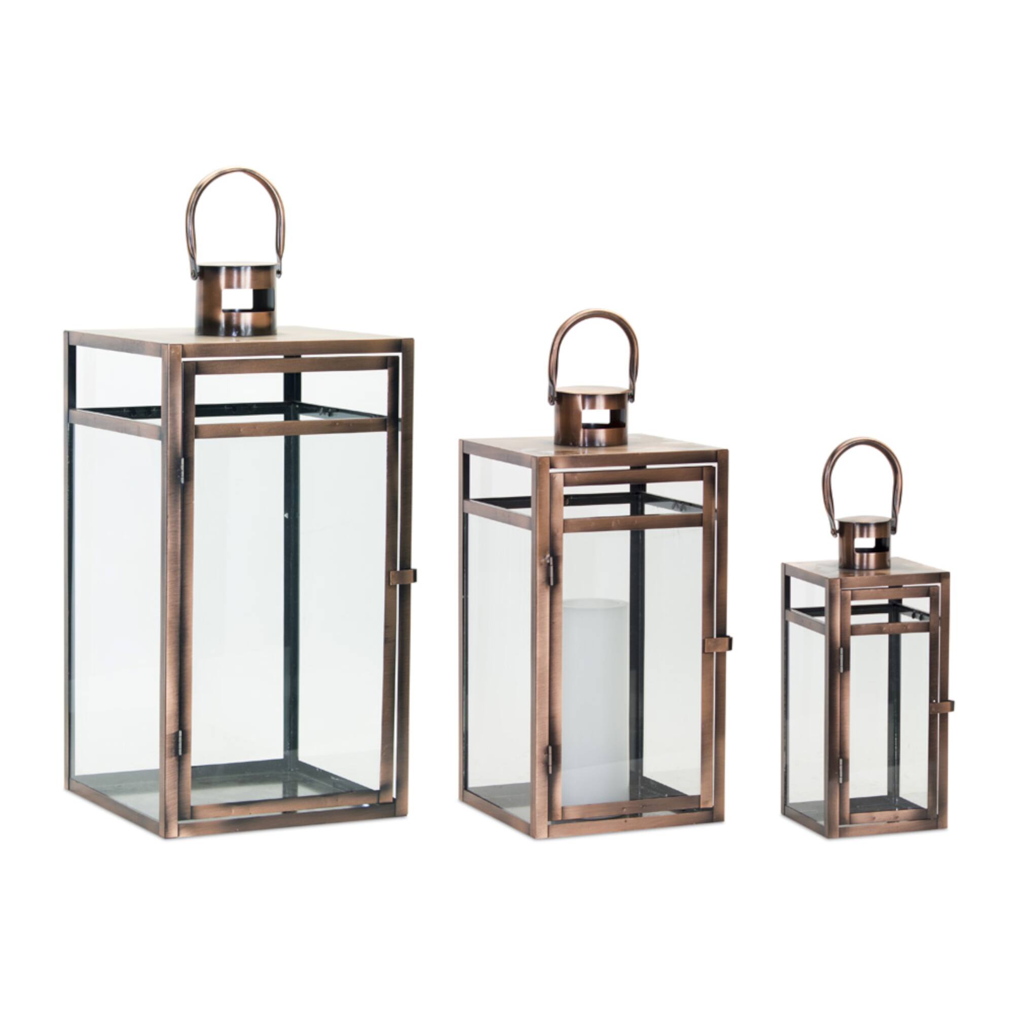 Metal &#x26; Glass Lantern Set, 11.75&#x22;, 16&#x22; &#x26; 20.5&#x22;