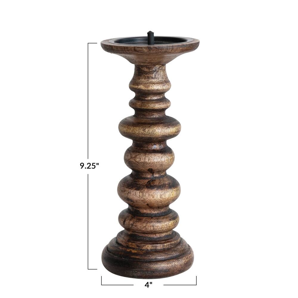Hello Honey&#xAE; 9&#x22; Natural Carved Wood Pillar Candle Holder