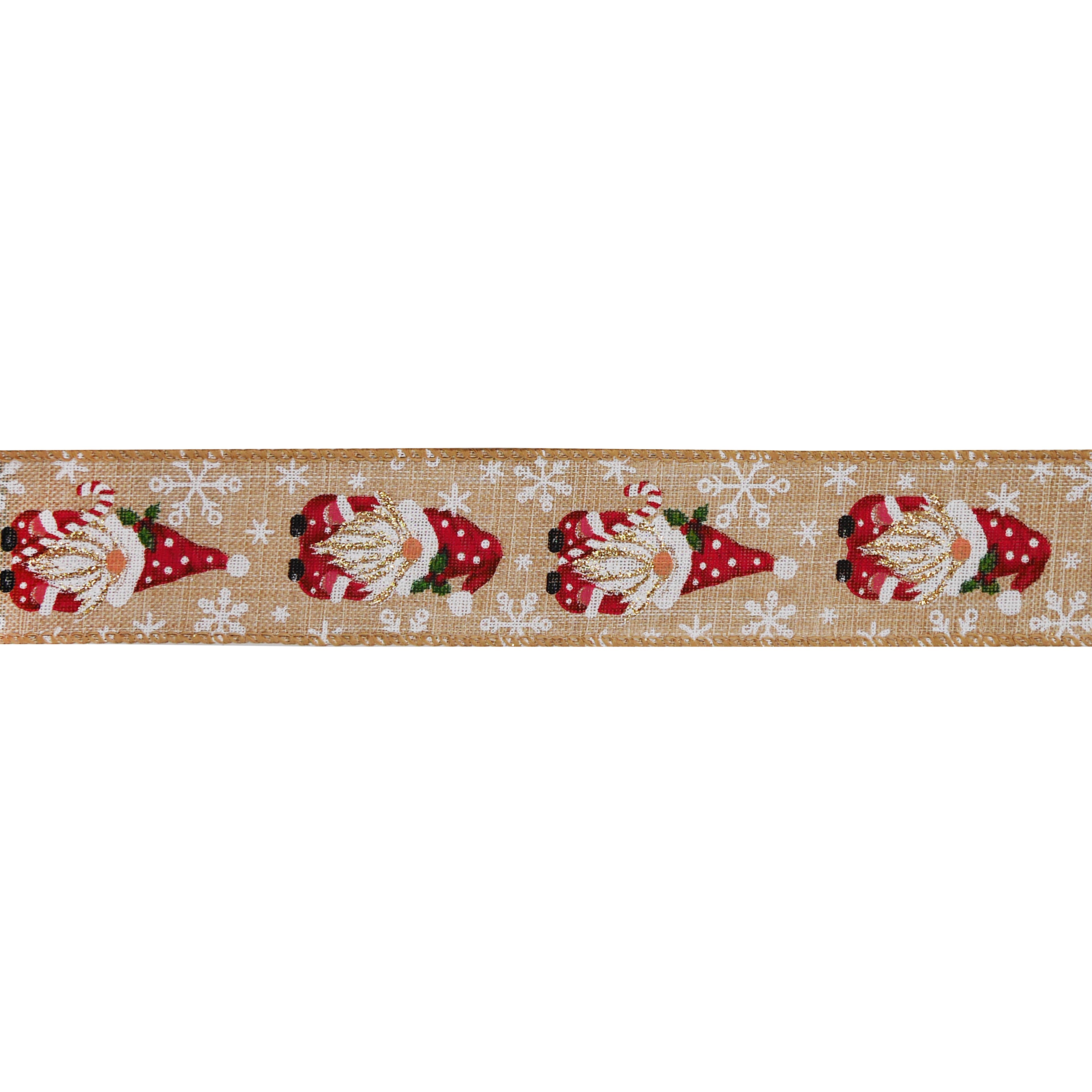 1.5&#x22; x 30ft. Santa Gnomes Wired Faux Linen Ribbon by Celebrate It&#xAE;