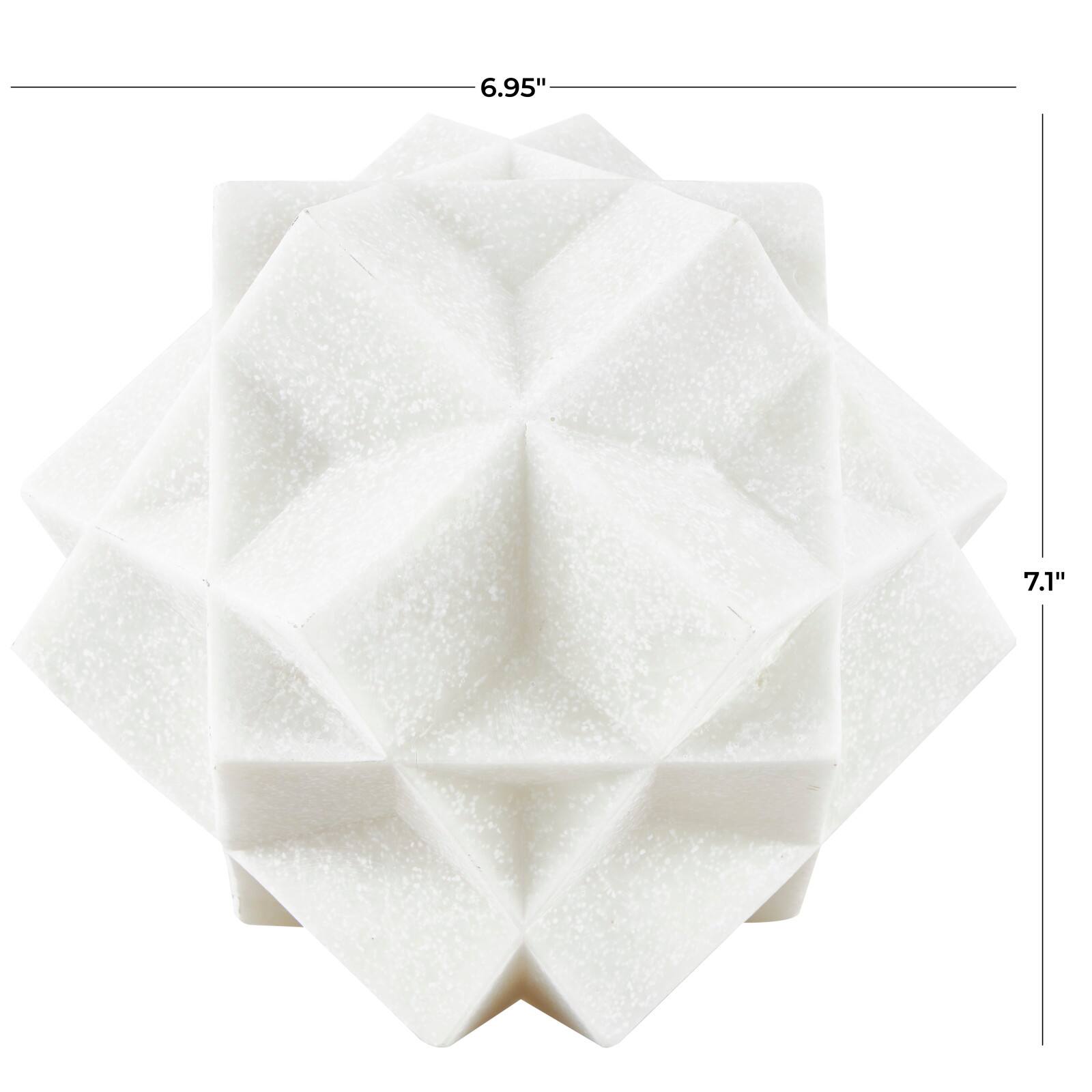 7" White Polystone Geometric Dimensional Ball Sculpture Décor