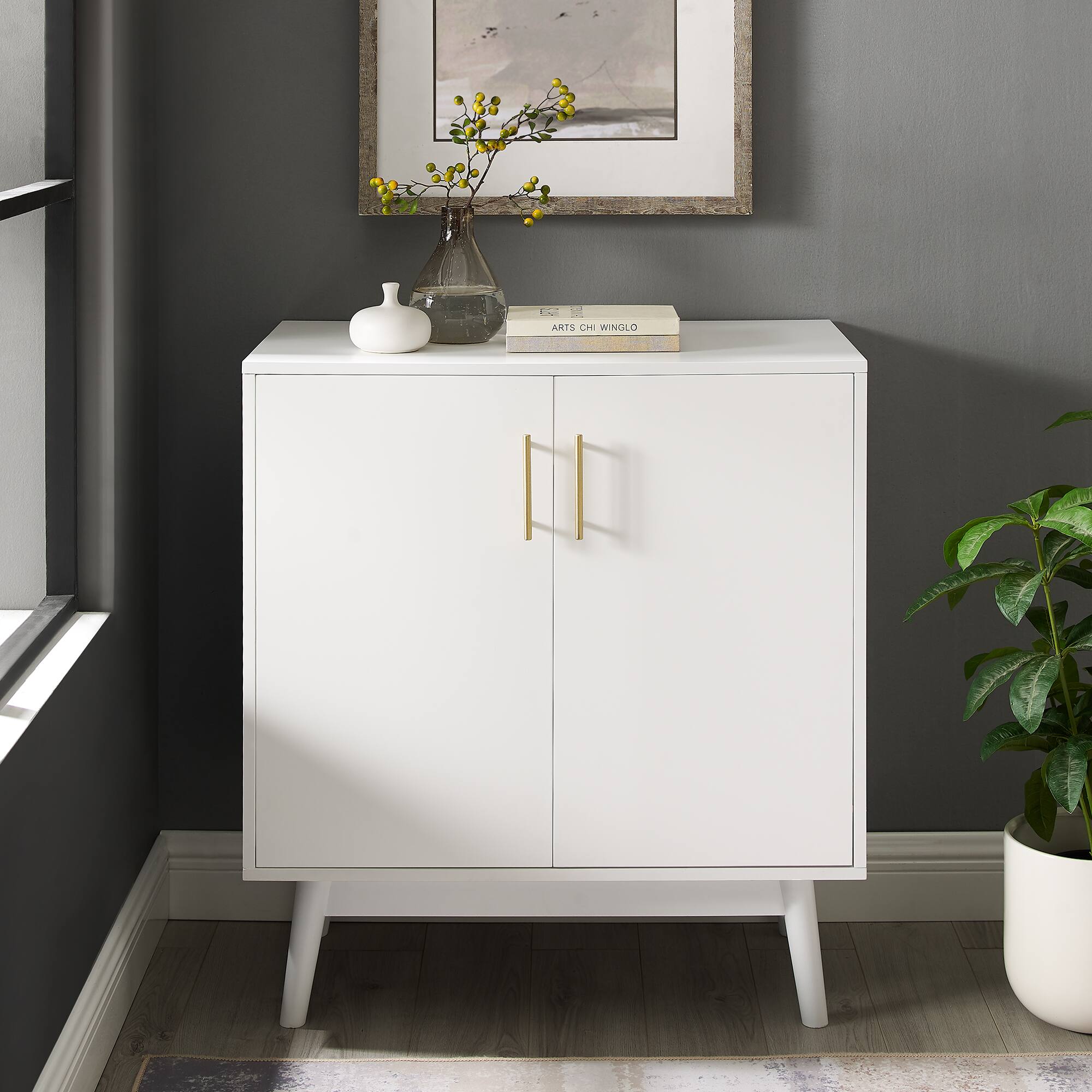 Walker Edison White Mid-Century Modern Accent Cabinet