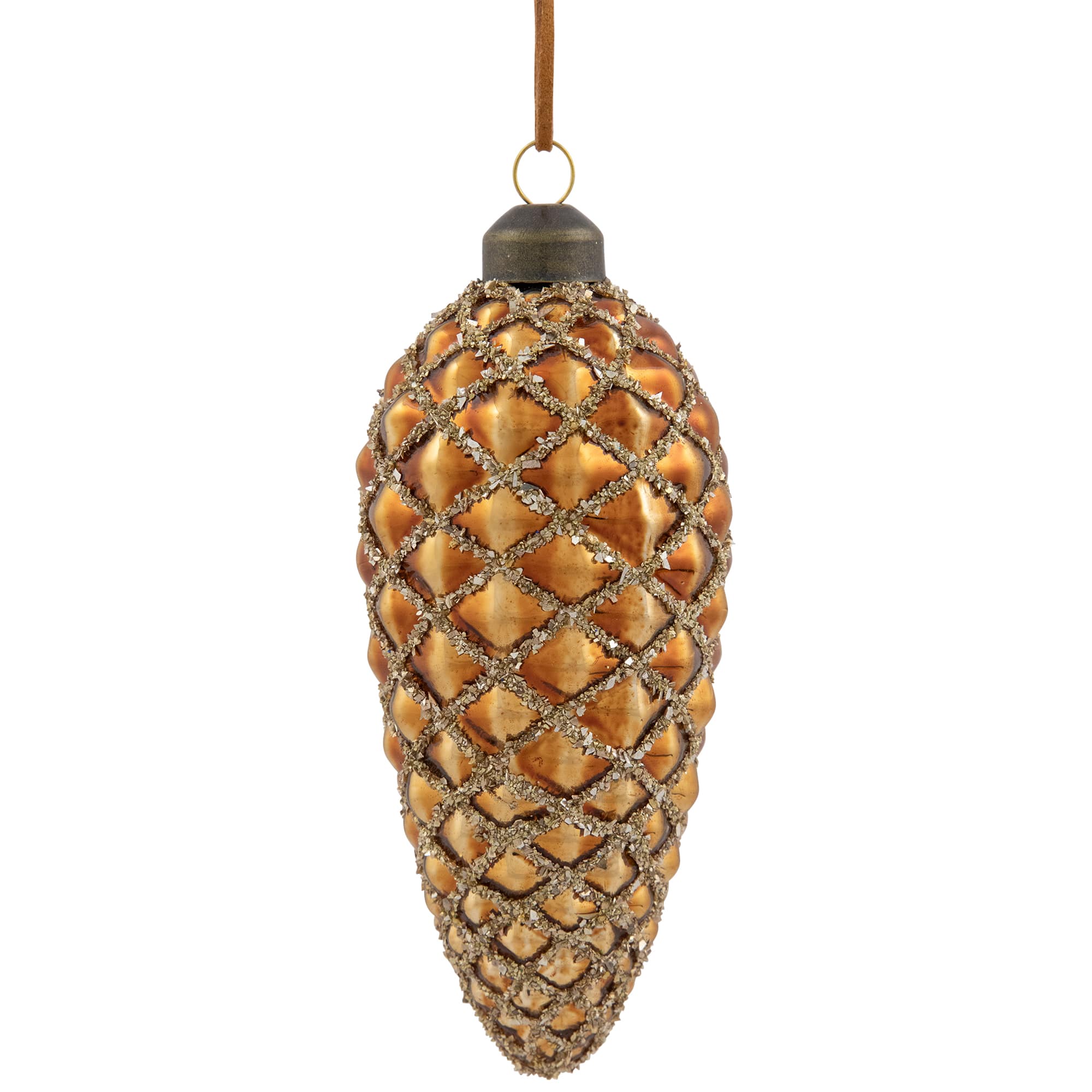 Glittered Pine Cone Glass Christmas Ornaments - 5" - Brown - 4ct