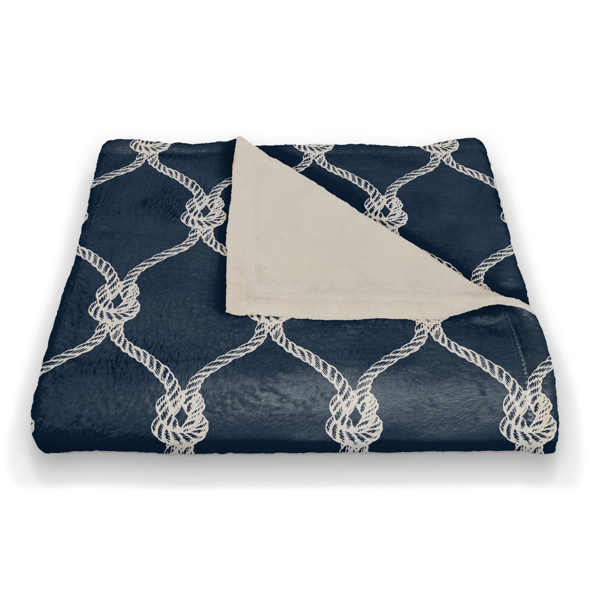 Navy Blue Nautical Knots Coral Fleece Blanket