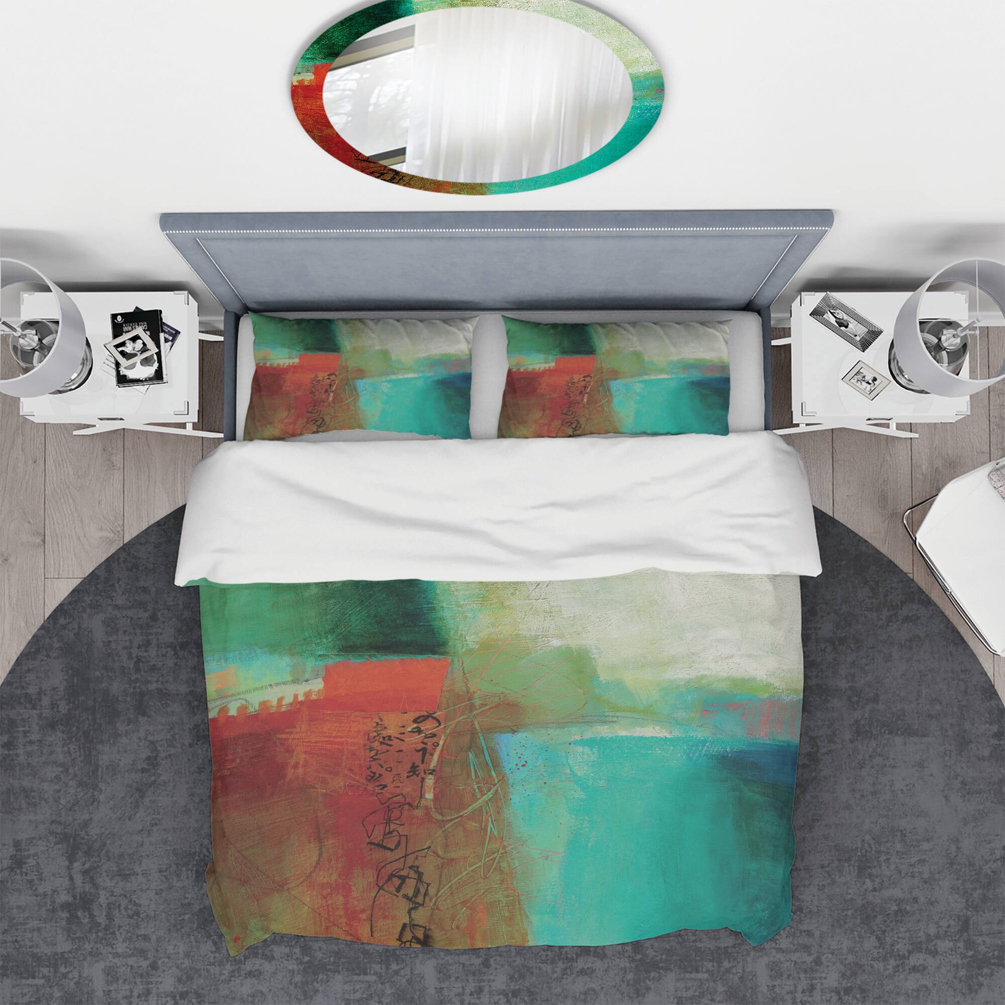 Designart &#x27;Abstract Impression Of Watercolor Blue And Red&#x27; Geometric Bedding Set - Duvet Cover &#x26; Shams
