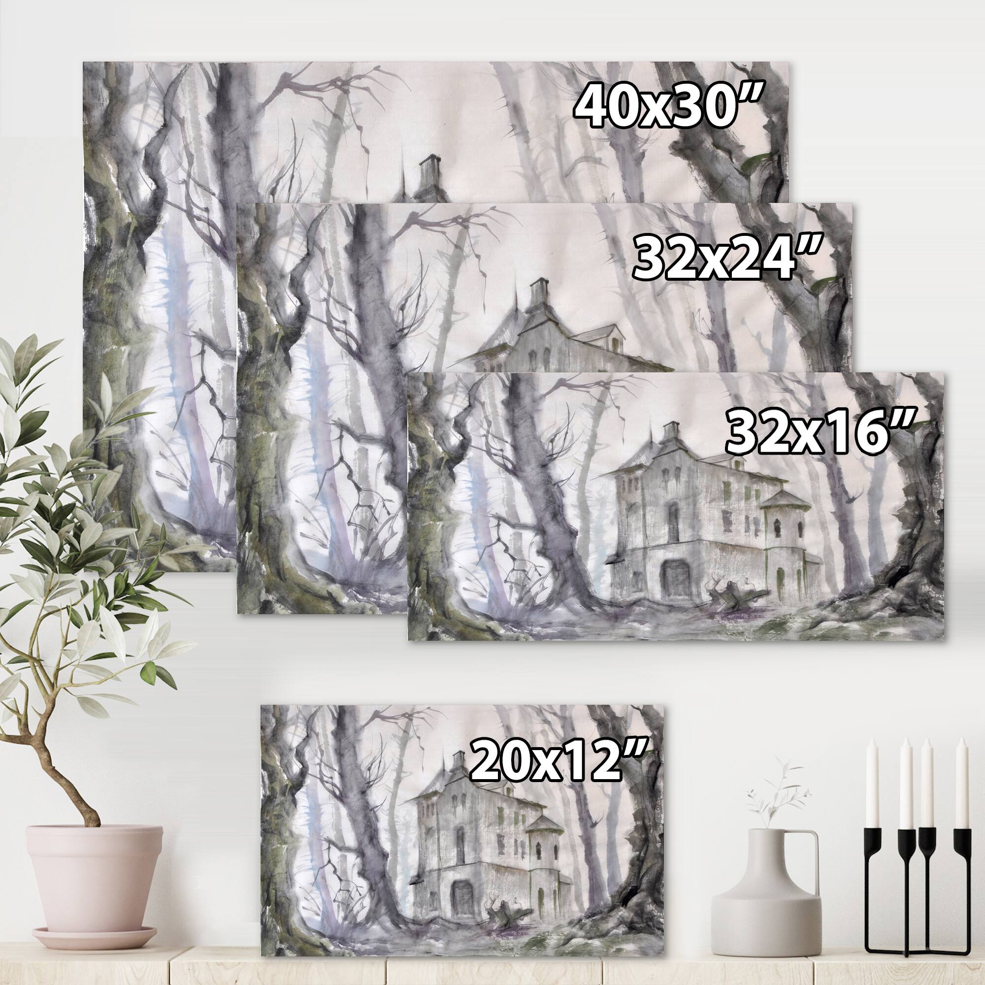 Designart - Haunted Castle In The Woods - Traditional Canvas Wall Art Print