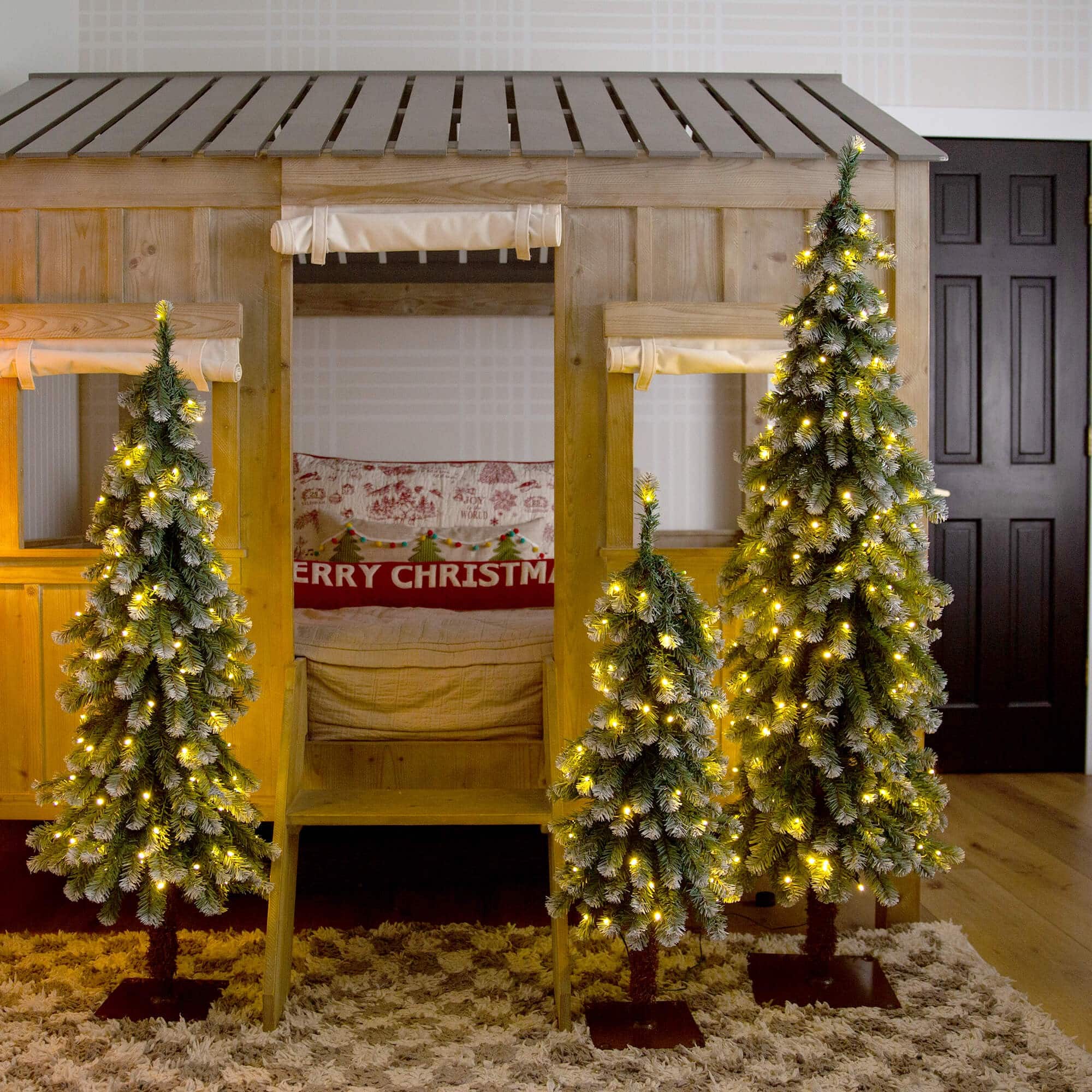 Pre-Lit Frosted Pine Artificial Christmas Tree Set