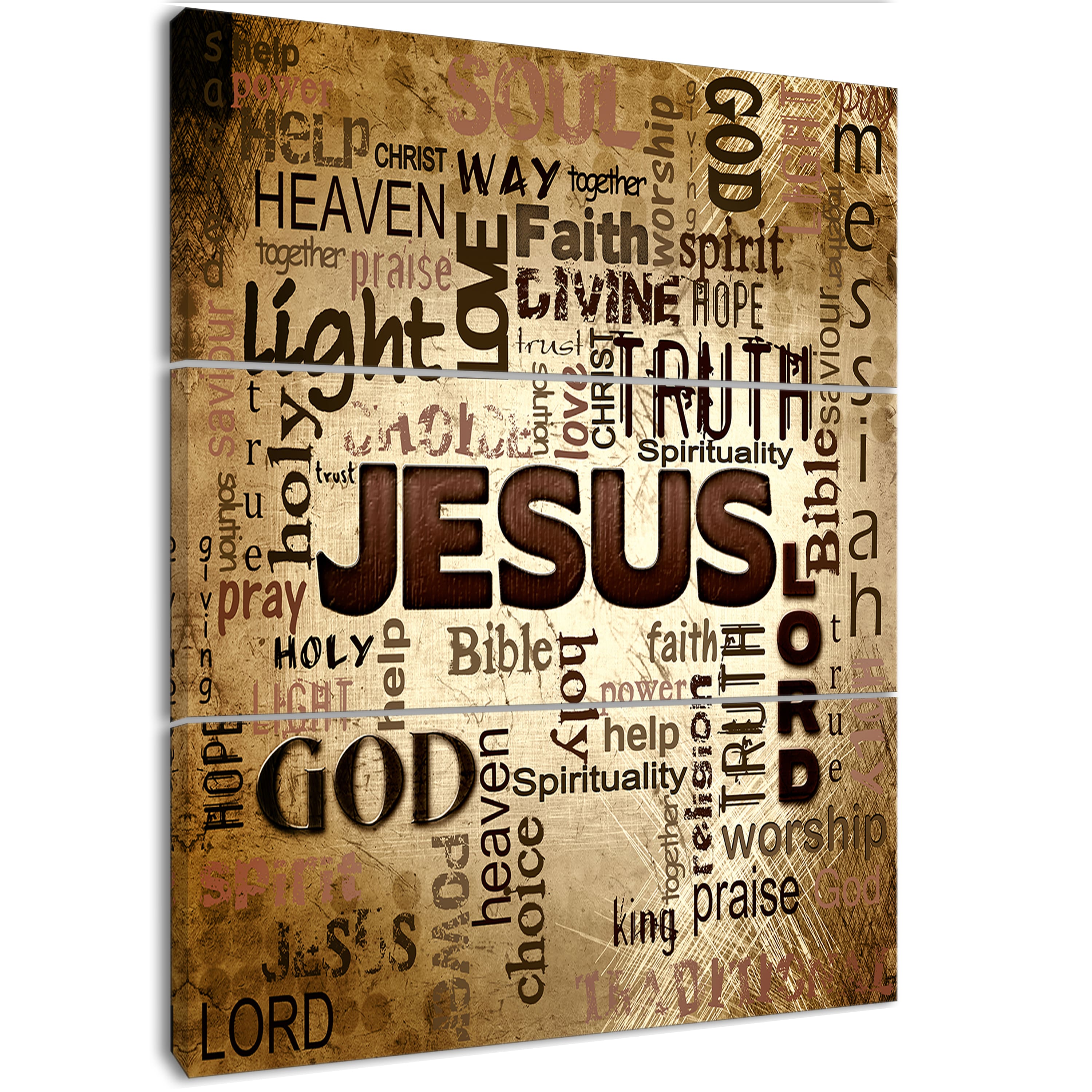 Designart - Jesus&#x27; word cloud in grunge background - Religious Contemporary on Wrapped Canvas set