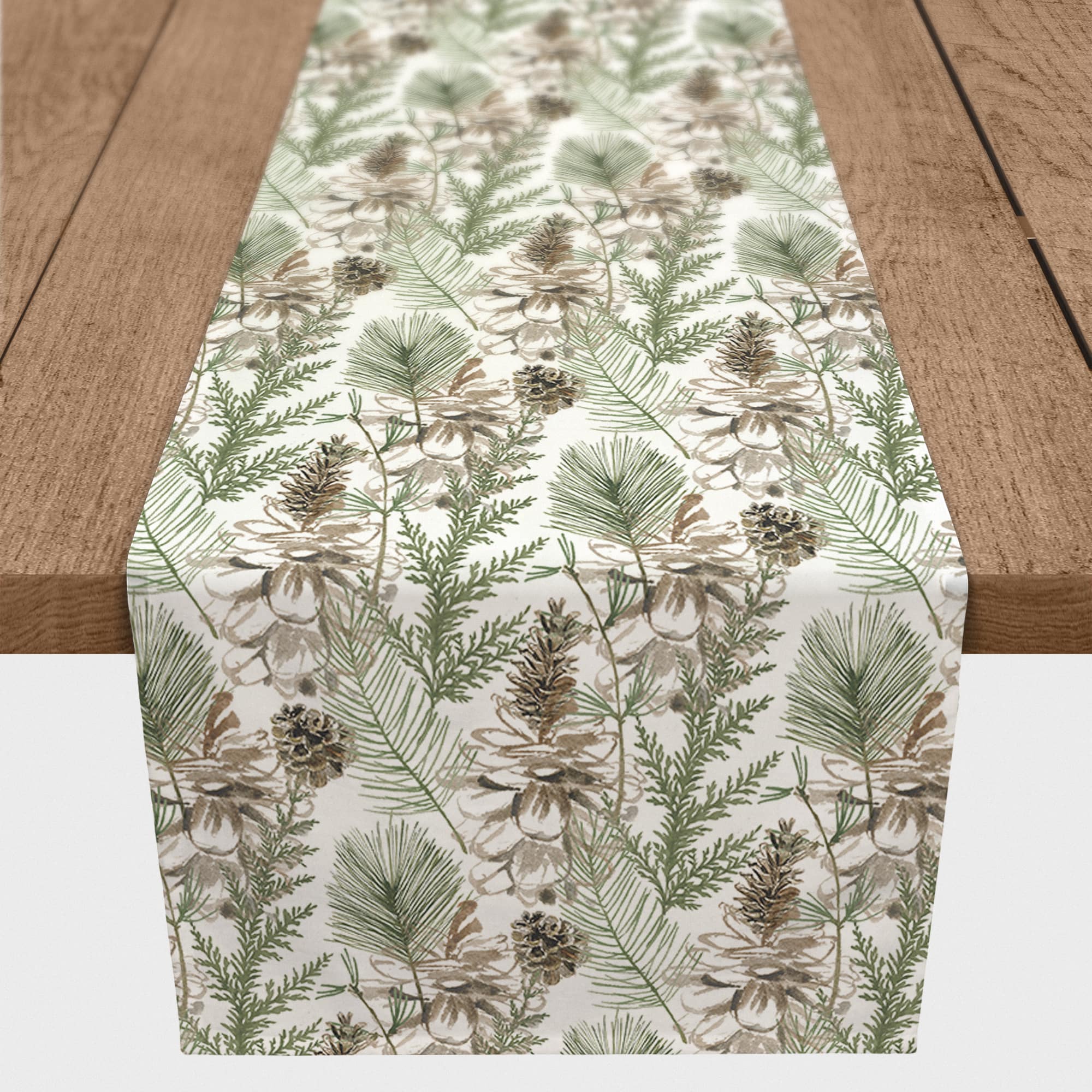 90&#x22; Pinecones &#x26; Greenery Cotton Twill Runner