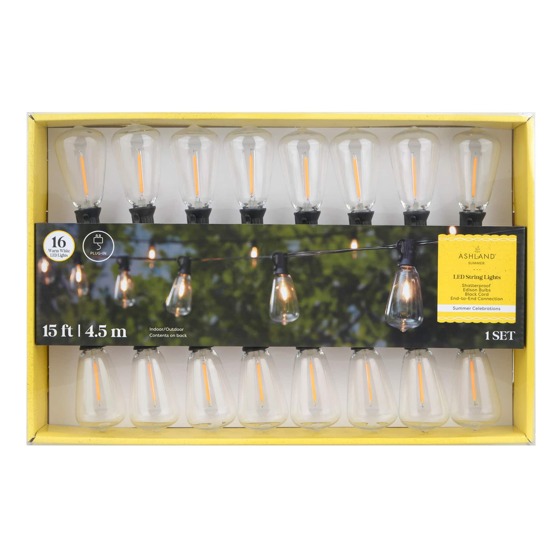 16ct. Warm White LED Shatterproof Edison Bulb String Lights with Black Wire by Ashland&#xAE;
