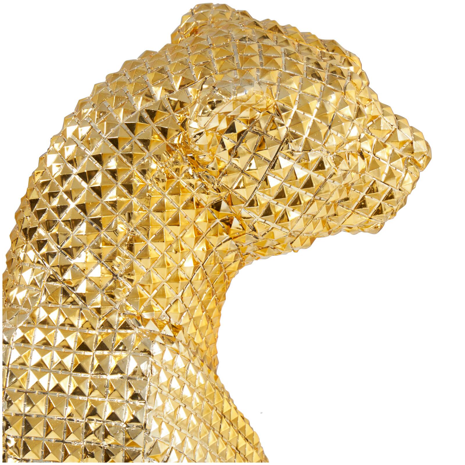 20.75" Golden Sitting Leopard Floor Sculpture with Diamond Faceted Texture