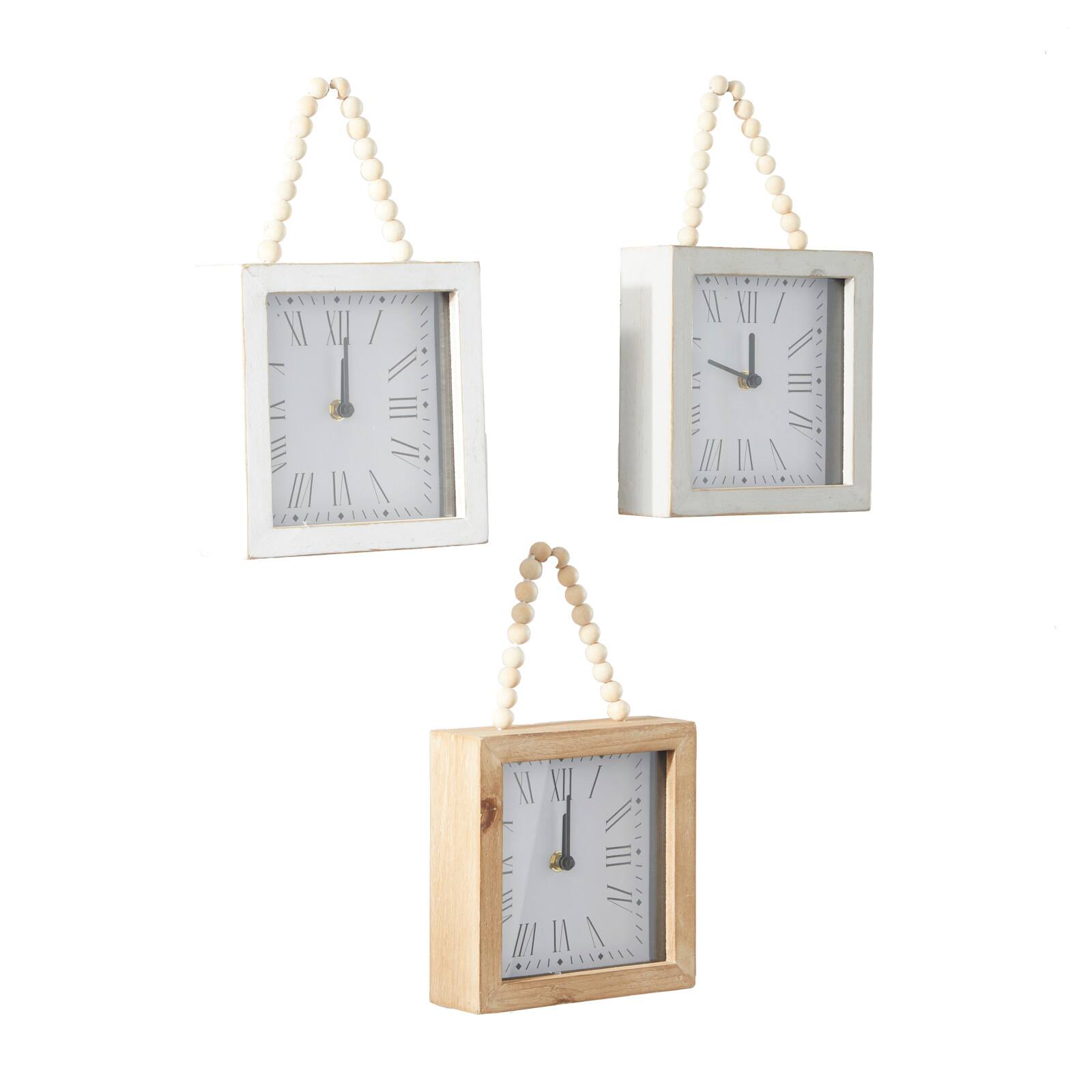 12" White Wood Wall Clock with Rope Strap Set