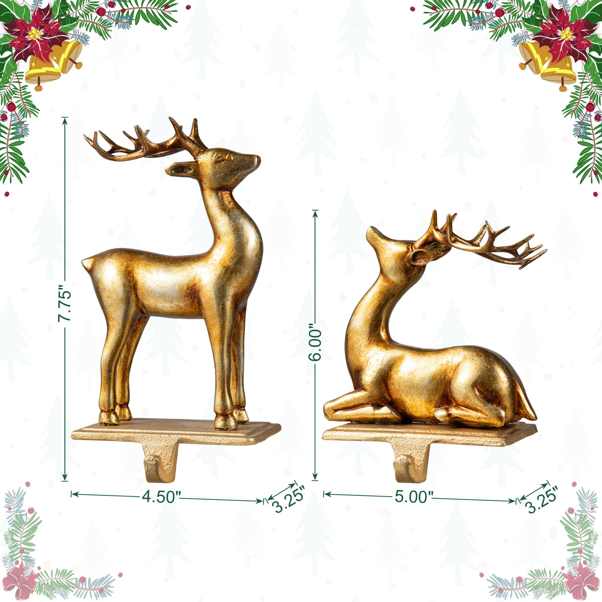Glitzhome&#xAE; Gold Standing &#x26; Sitting Reindeer Stocking Holder Set