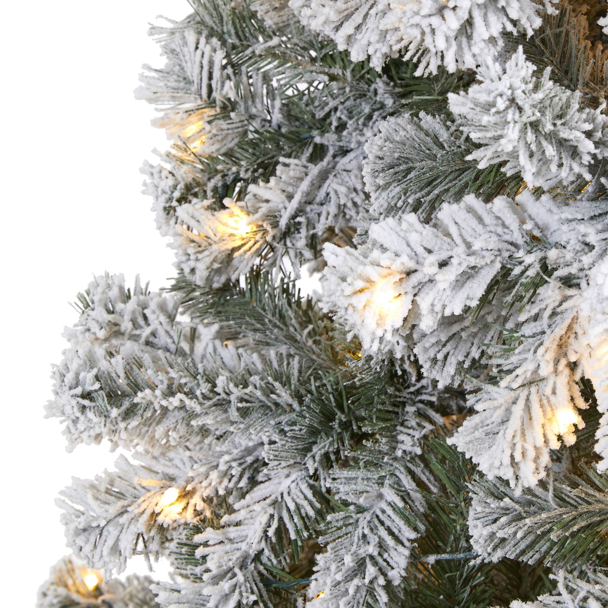 8ft. Pre-Lit Flocked West Virginia Fir Artificial Christmas Tree, Clear LED Lights