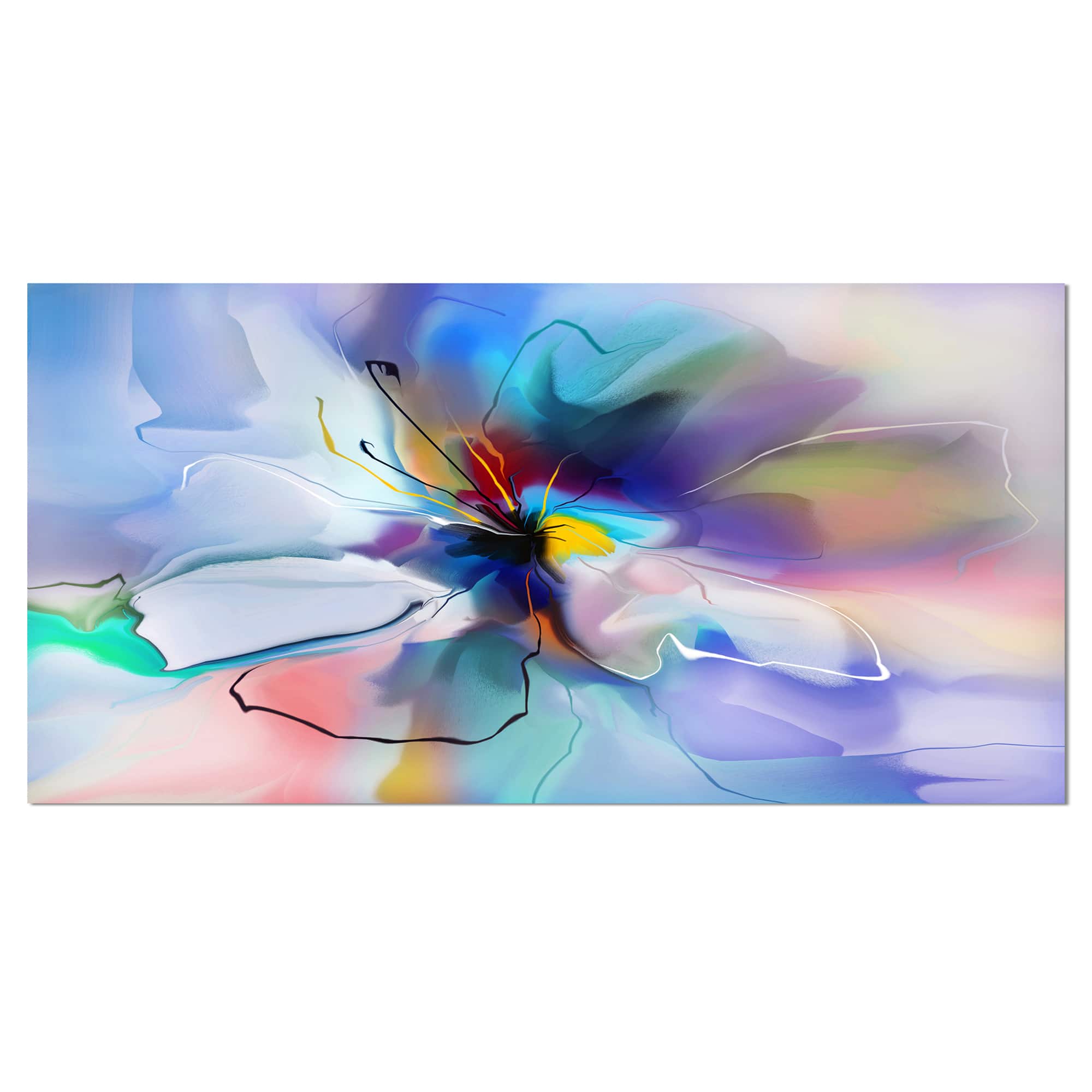 Designart - Abstract Creative Blue Flower - Extra Large Floral Wall Art