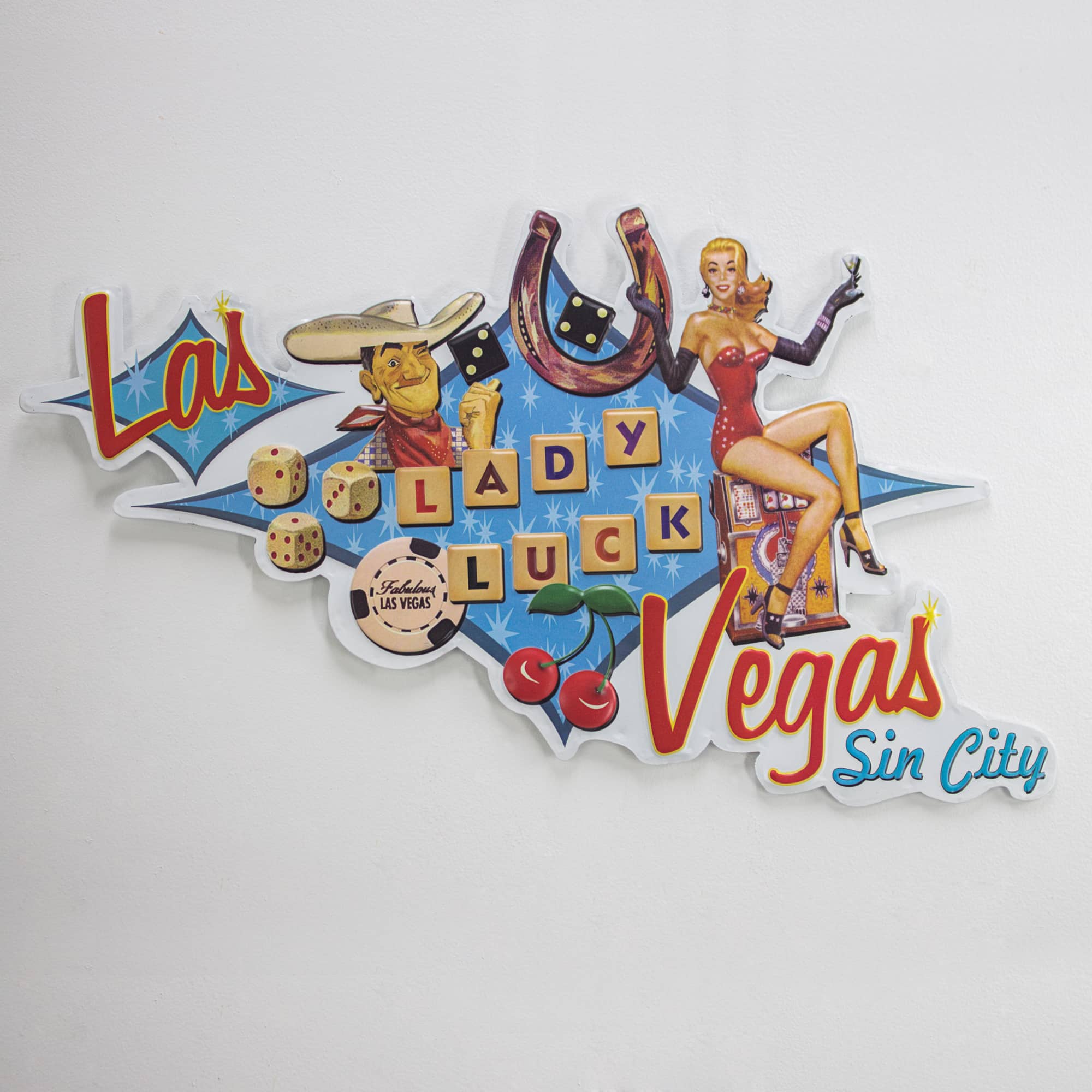 American Art Décor™ 22" Las Vegas Lady Luck Embossed Metal Sign