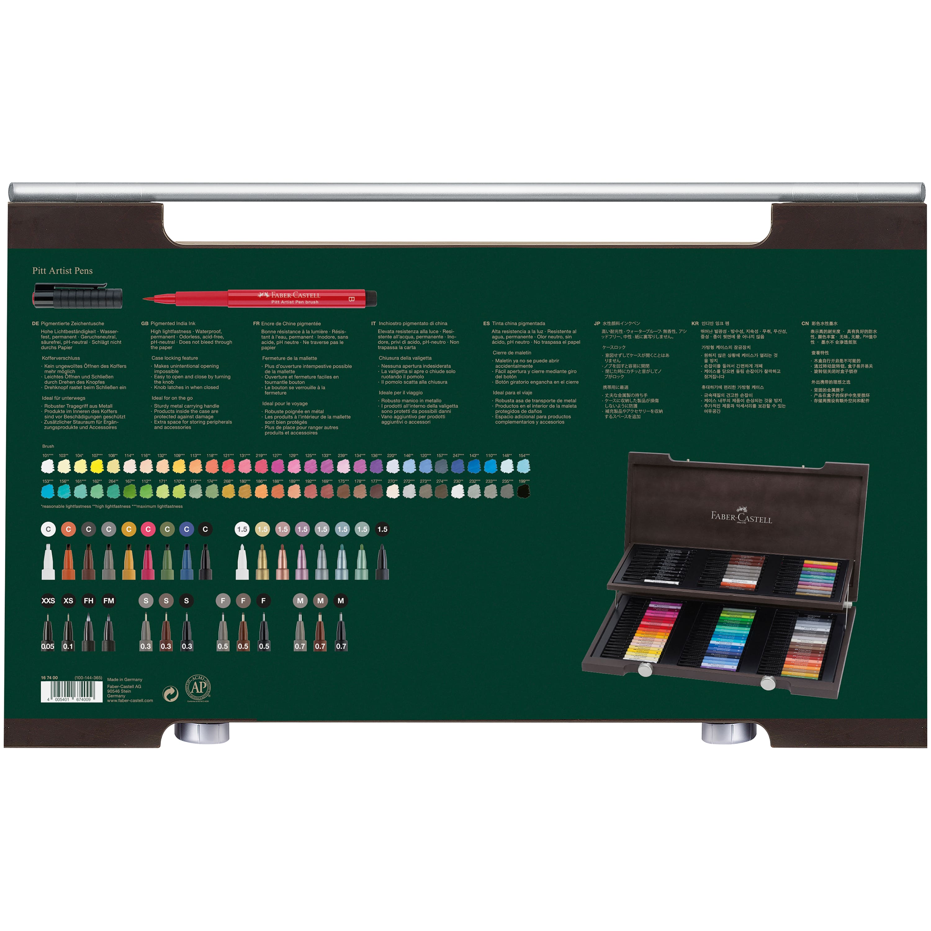 Faber-Castell 90 Color Pitt Artist Brush Pen Set with Wooden Case