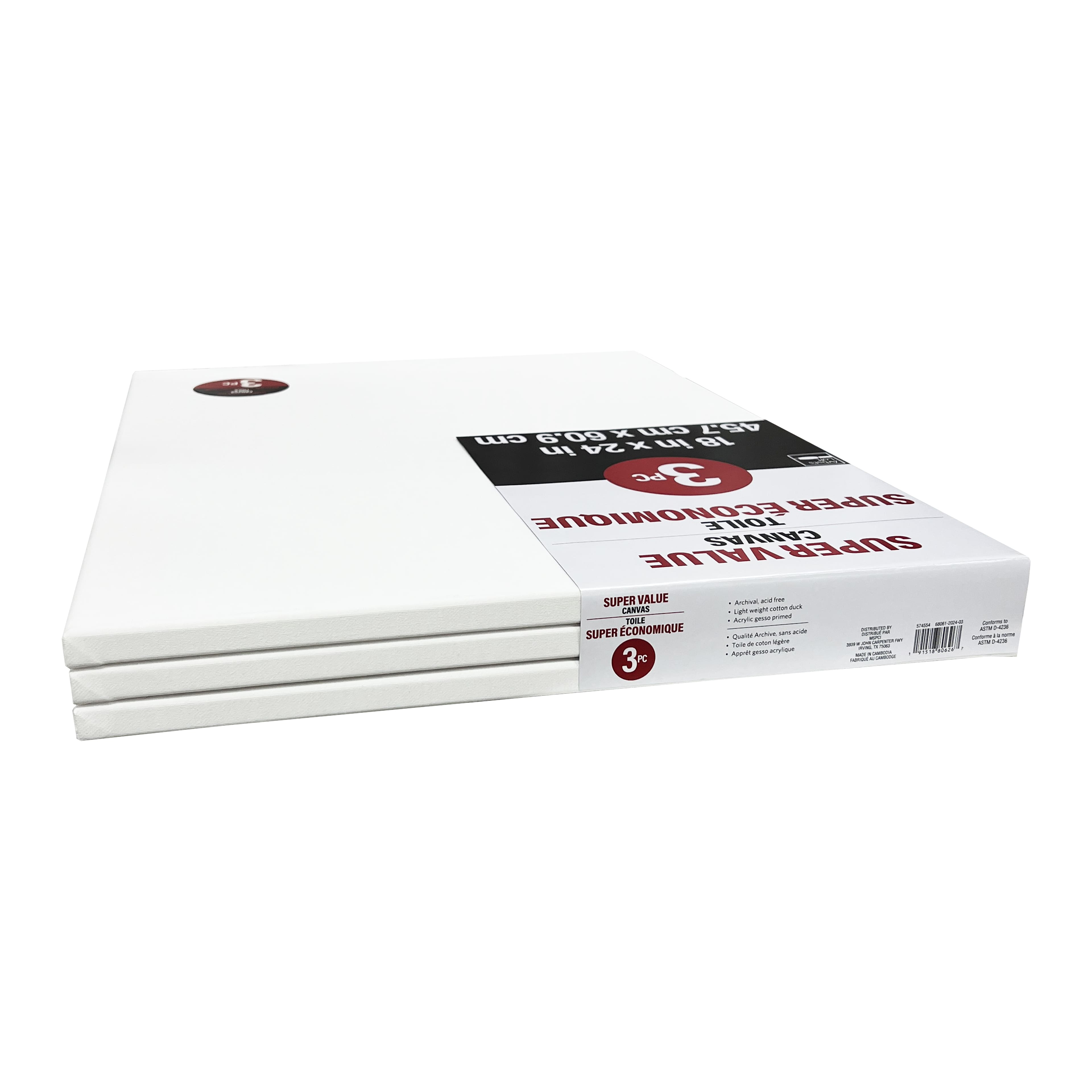 4 Packs: 3 ct. (12 total) 18" x 24" Super Value Canvas by Artist's Loft®