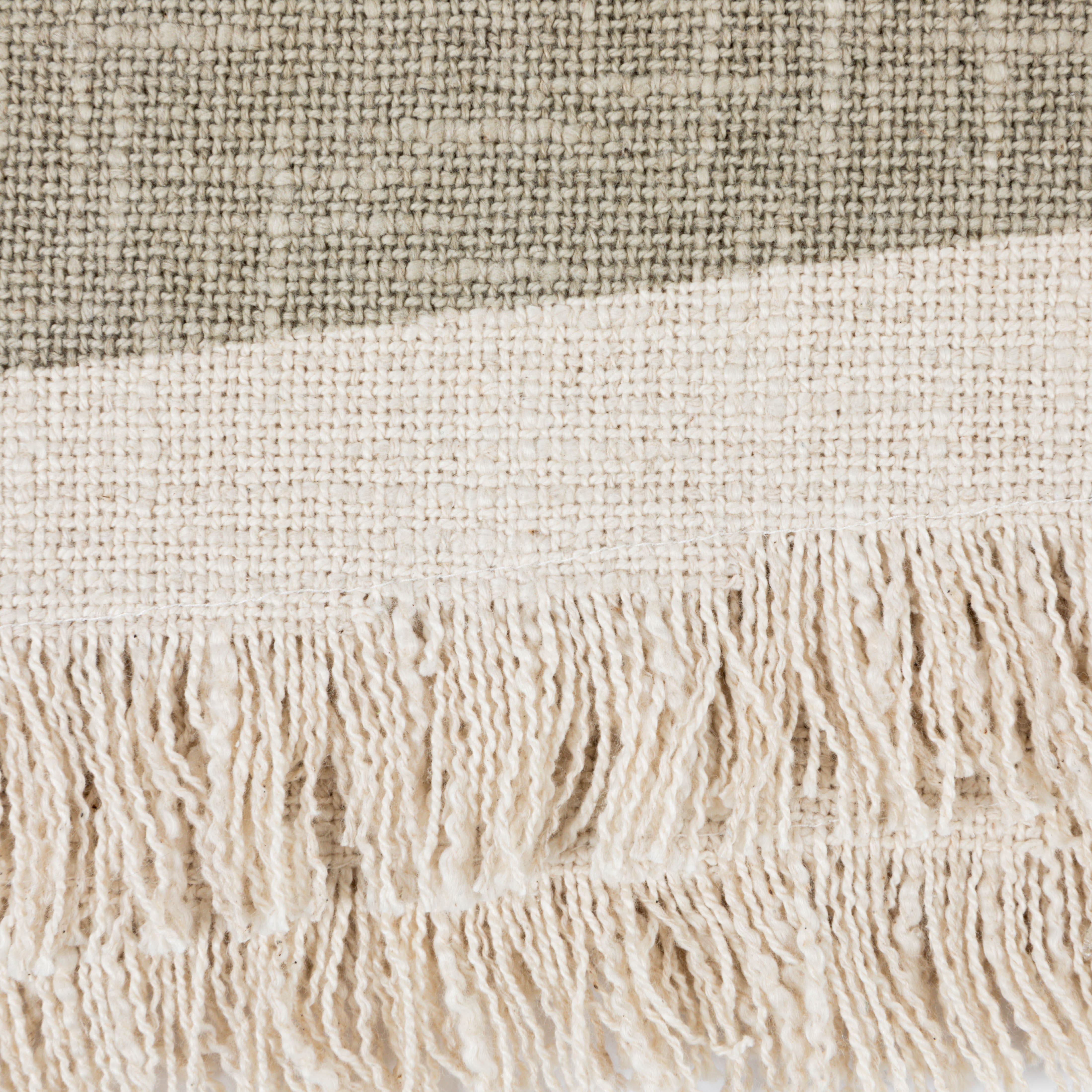 Tan Botanical Print &#x26; Fringe Cotton Slub Throw Blanket