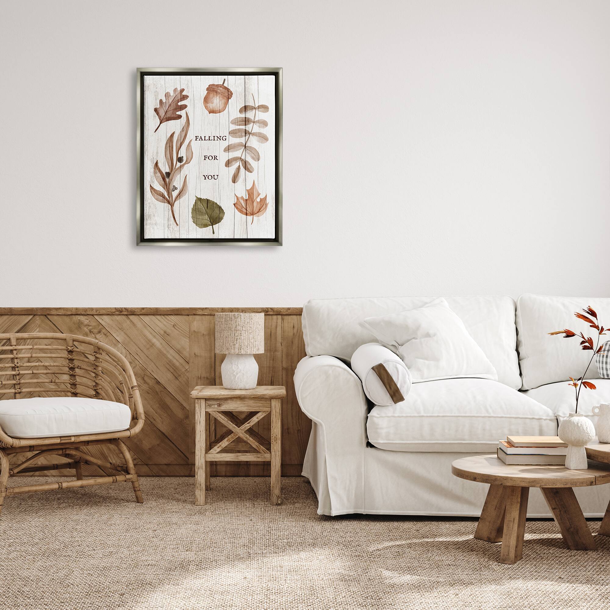 Stupell Industries Falling For You Fall Botanicals Framed Floater Canvas Wall Art