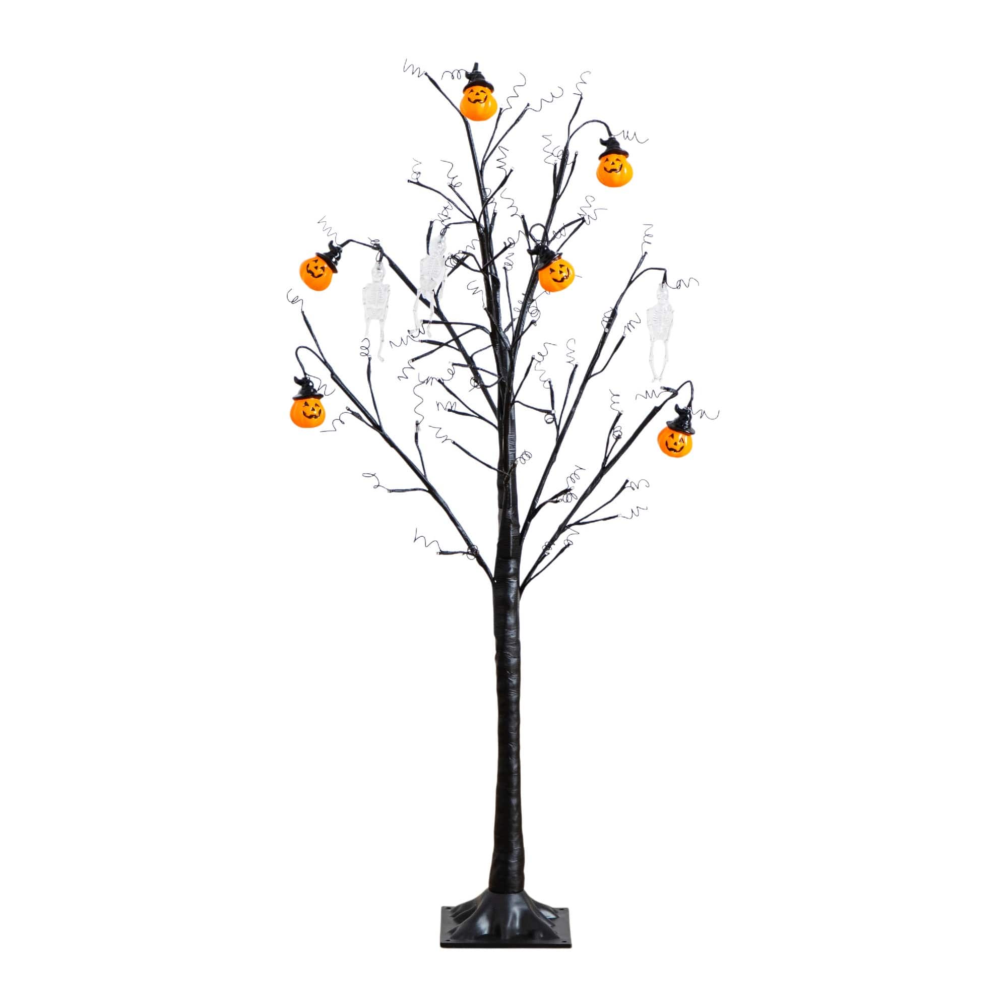 4ft. Pre-Lit Artificial Halloween Pumpkins and Skulls Ornament Tree with 64 Warm White LED Lights