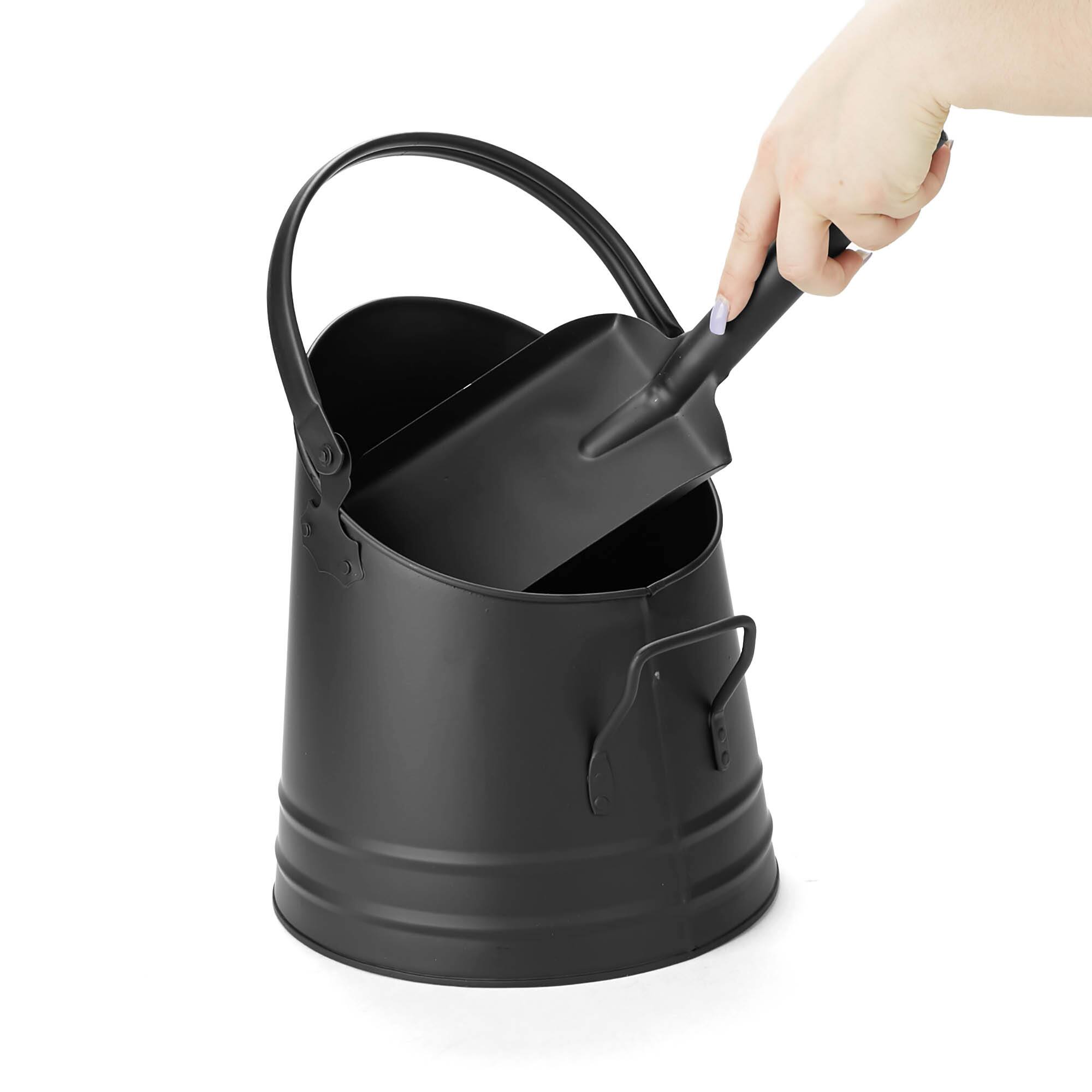 Mind Reader Small Black Fireplace Bucket With Shovel