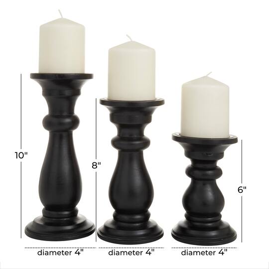 Set of 3 Black Mango Wood Traditional Candle Holders, 10
