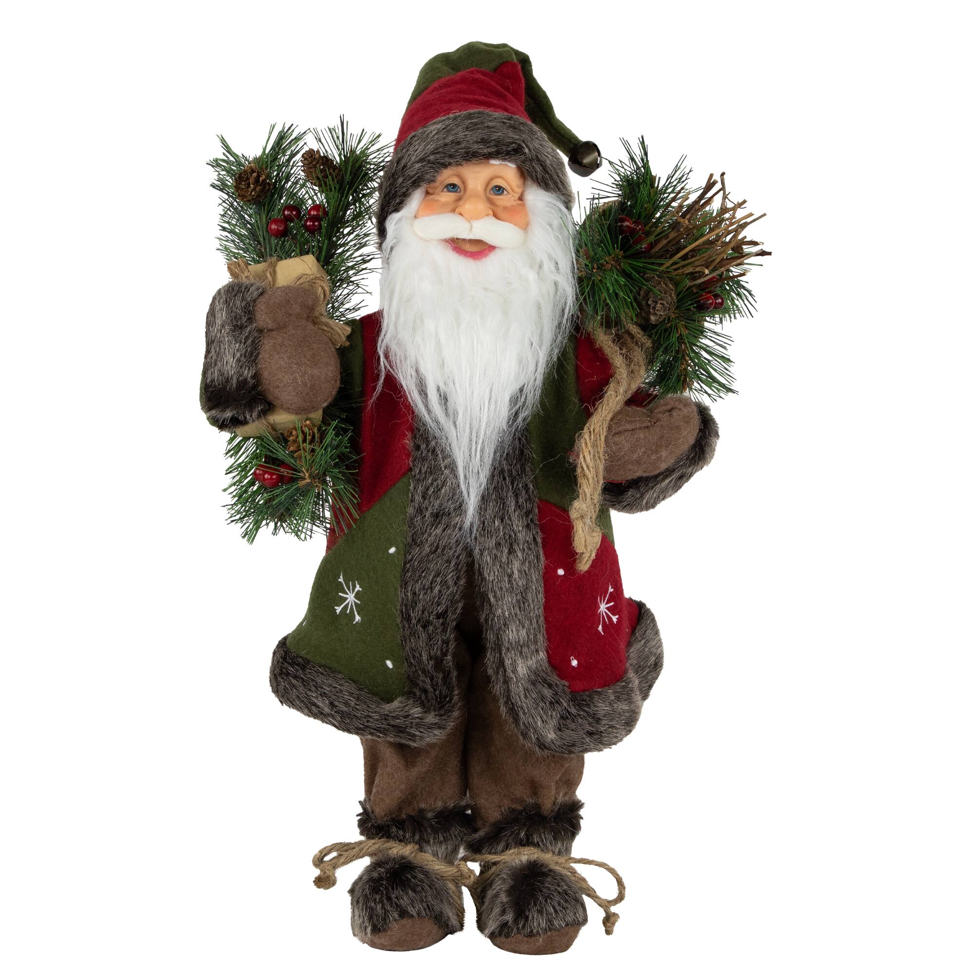 16" Country Rustic Standing Santa Claus with Knitted Snowflake Jacket