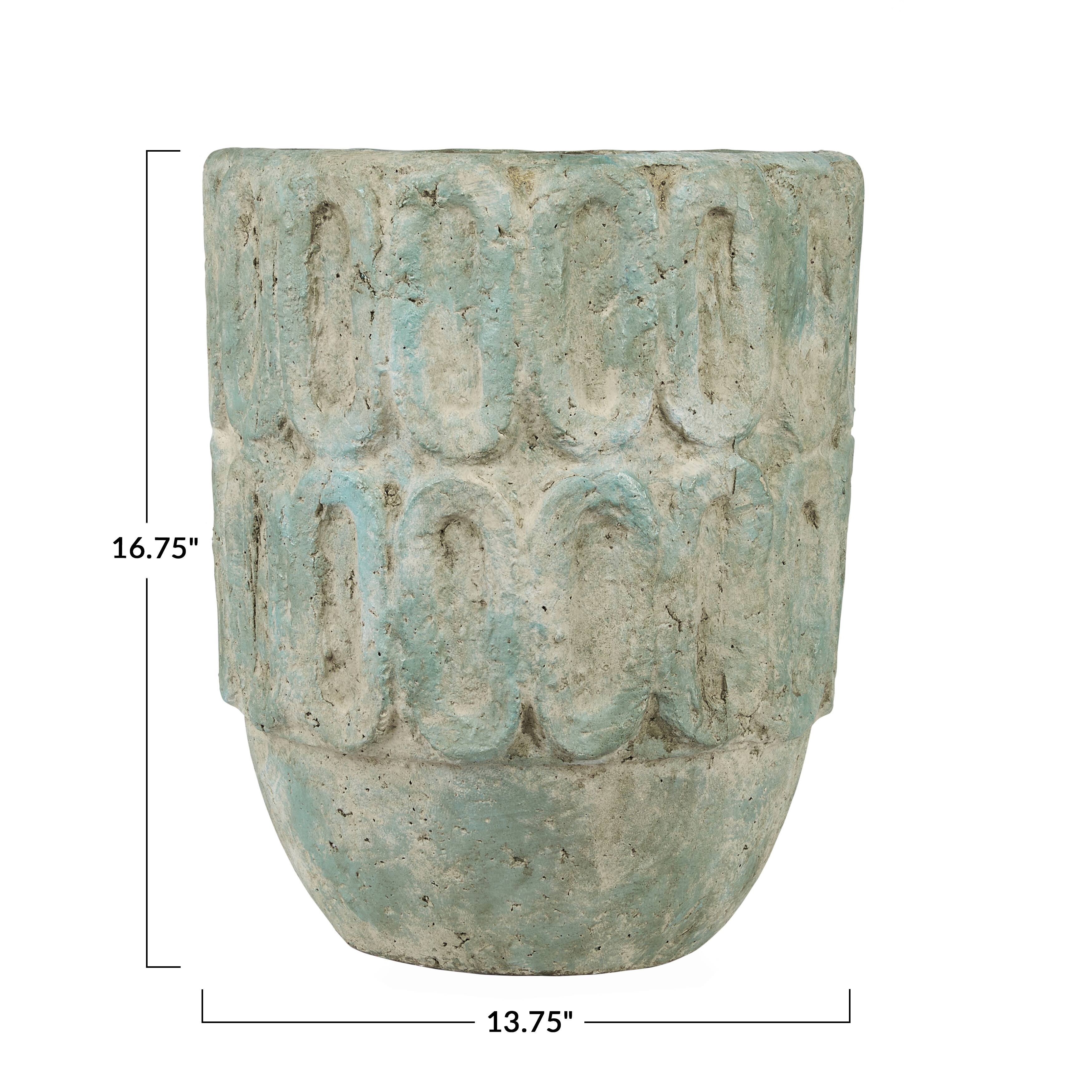 Hello Honey® 13.8" Distressed Green Rustic Cement Planter