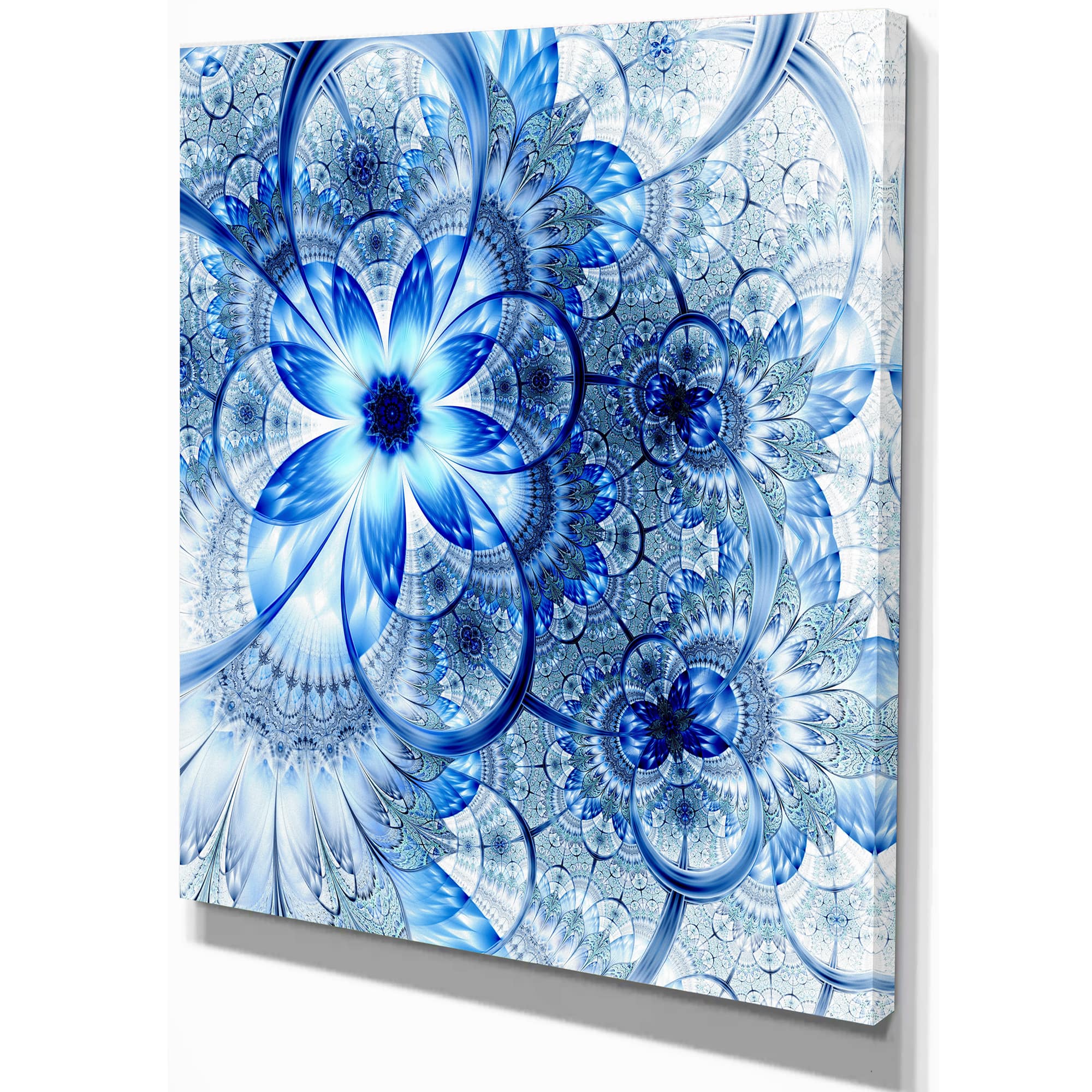 Designart - Dark Blue Flower Pattern Design - Floral Art Canvas Print