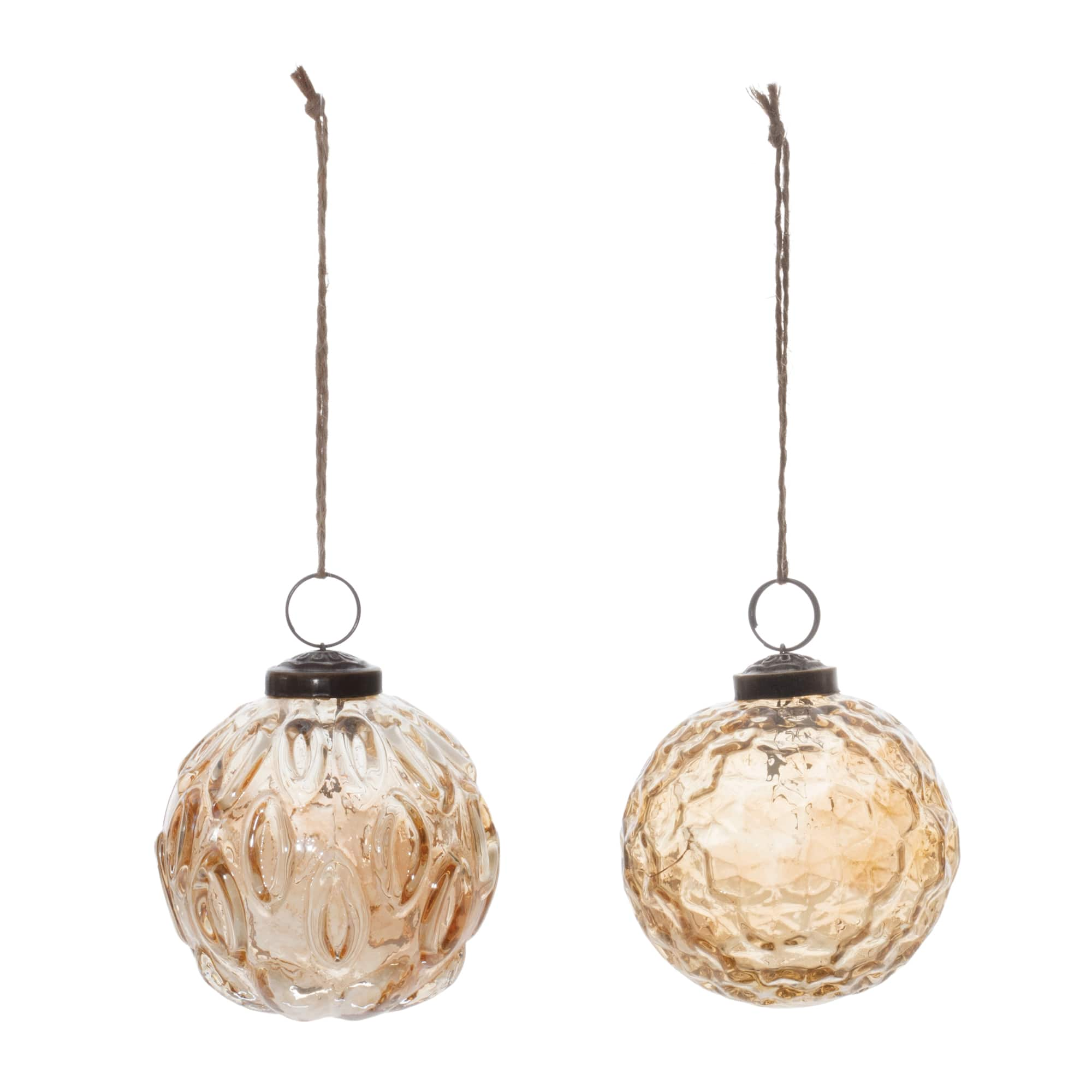 Amber Geometric Glass Ball Ornaments Set